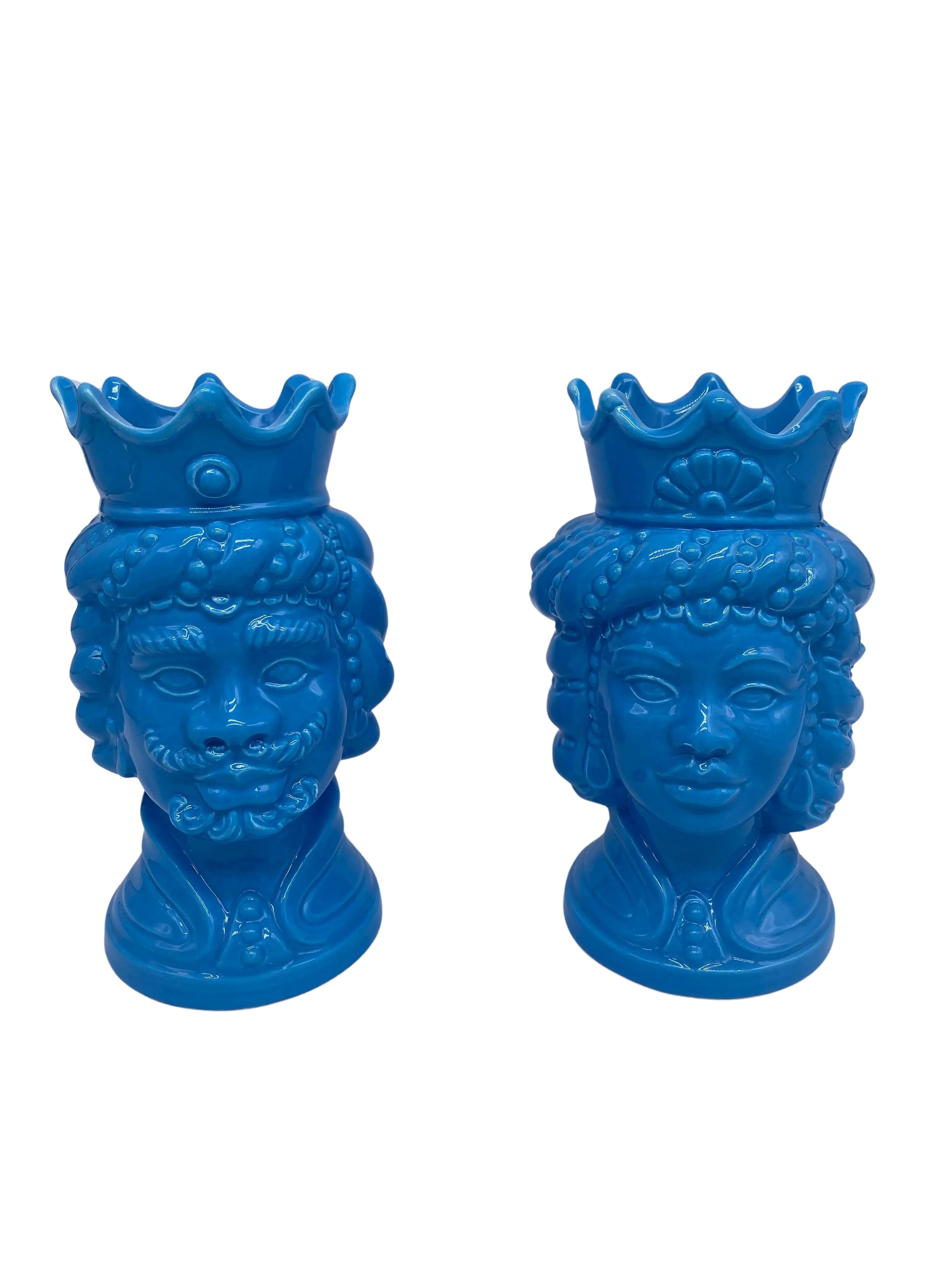 Coppia Teste di Moro Girun Ceramica Caltagirone cm H.15 L.8 Artigianale VARI COLORI DD CERAMICHE SICILIANE