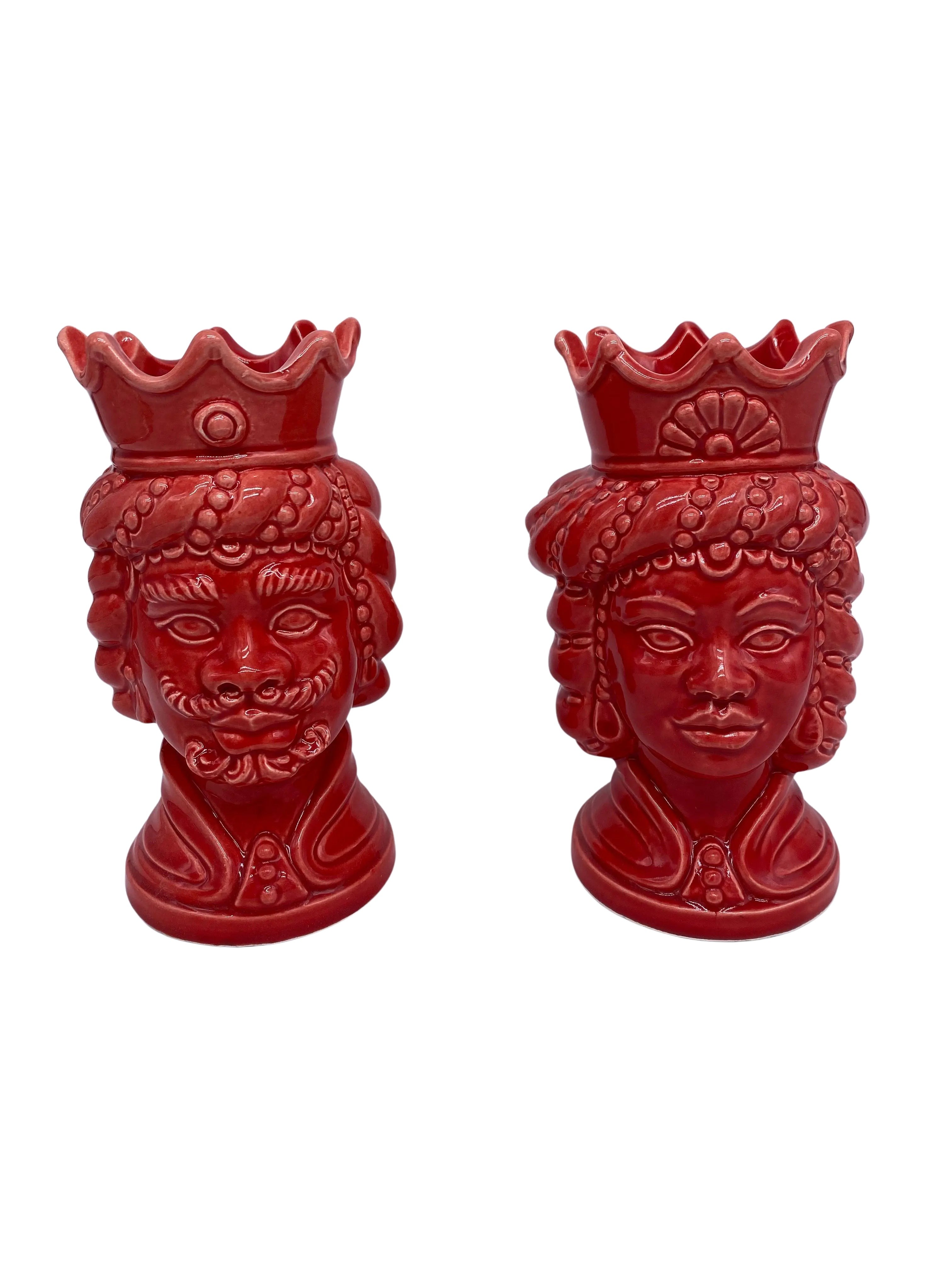 Coppia Teste di Moro Girun Ceramica Caltagirone cm H.15 L.8 Artigianale VARI COLORI DD CERAMICHE SICILIANE