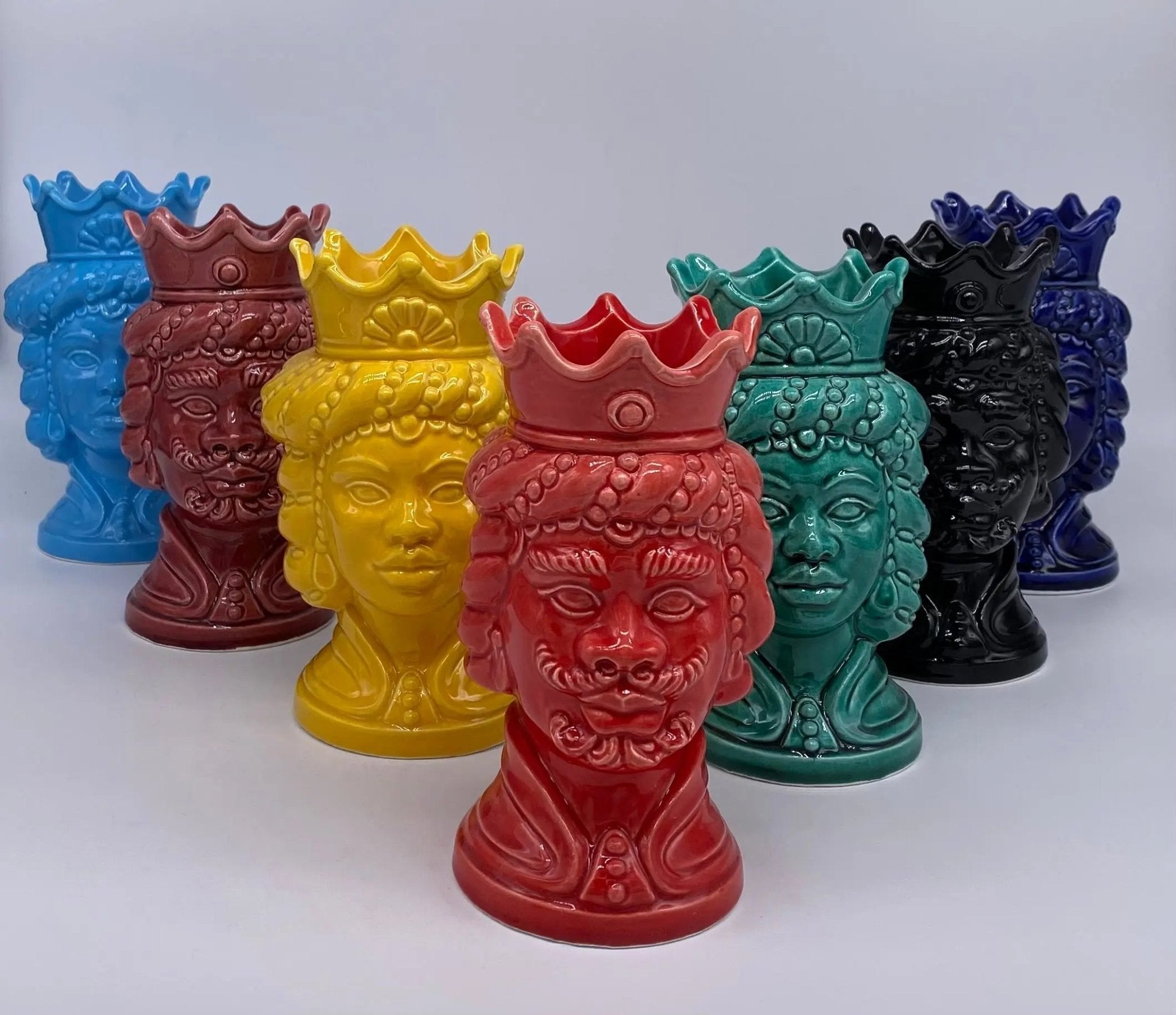 Coppia Teste di Moro Girun Ceramica Caltagirone cm H.15 L.8 Artigianale VARI COLORI - DD CERAMICHE SICILIANE