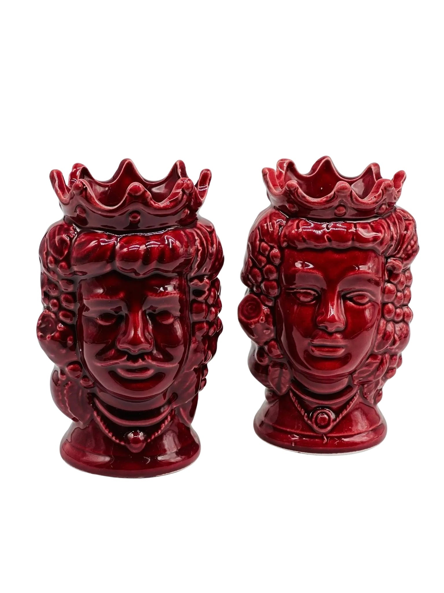 Coppia Teste di Moro Kalat Frutta Ceramica Caltagirone cm H.14 L.9 Artigianale VARI COLORI - Bordeaux - TESTA DI MORO