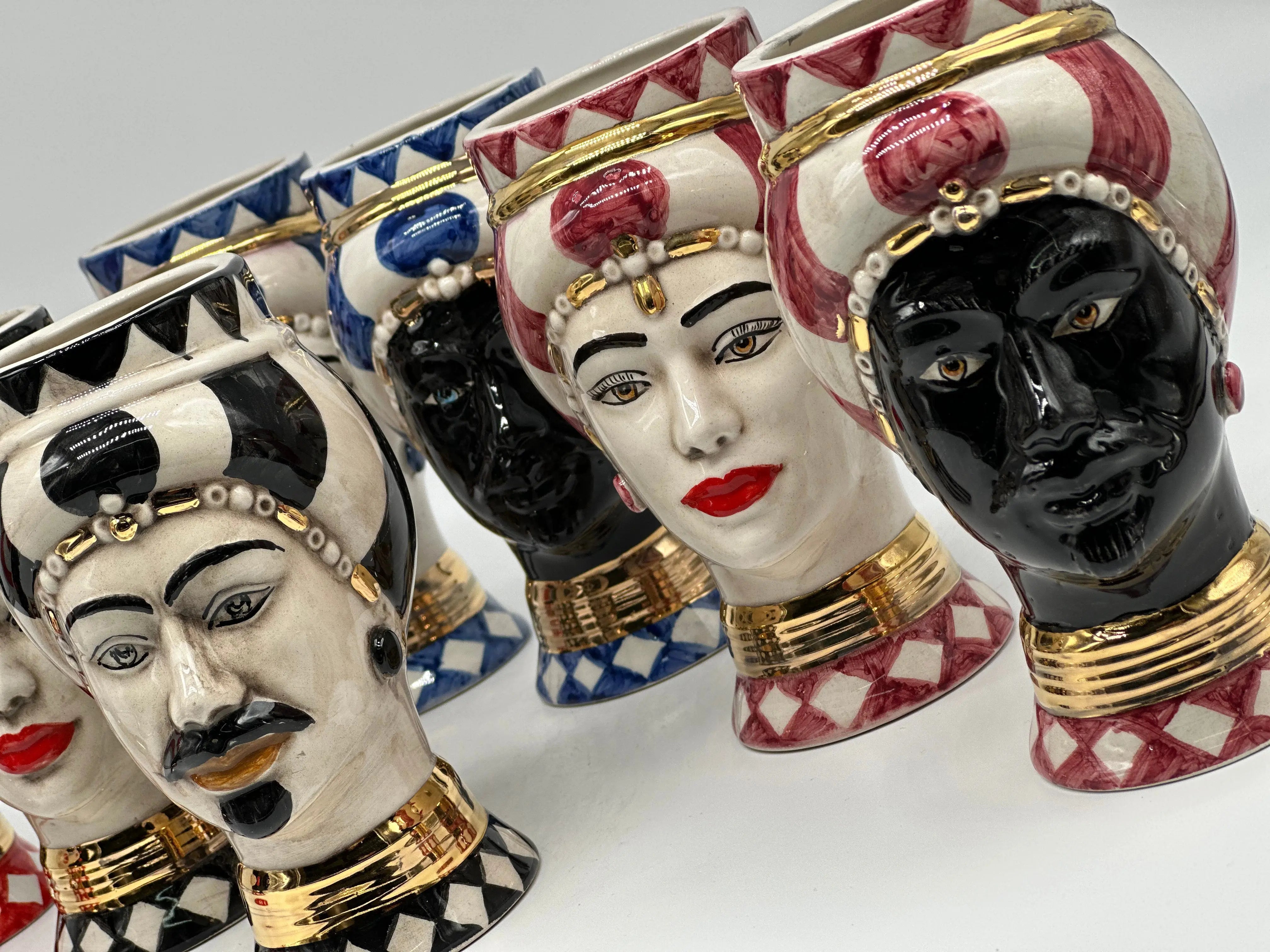 Coppia Teste di Moro Token Ceramica Caltagirone cm H.14 L.8 Artigianale VARI COLORI DD CERAMICHE SICILIANE