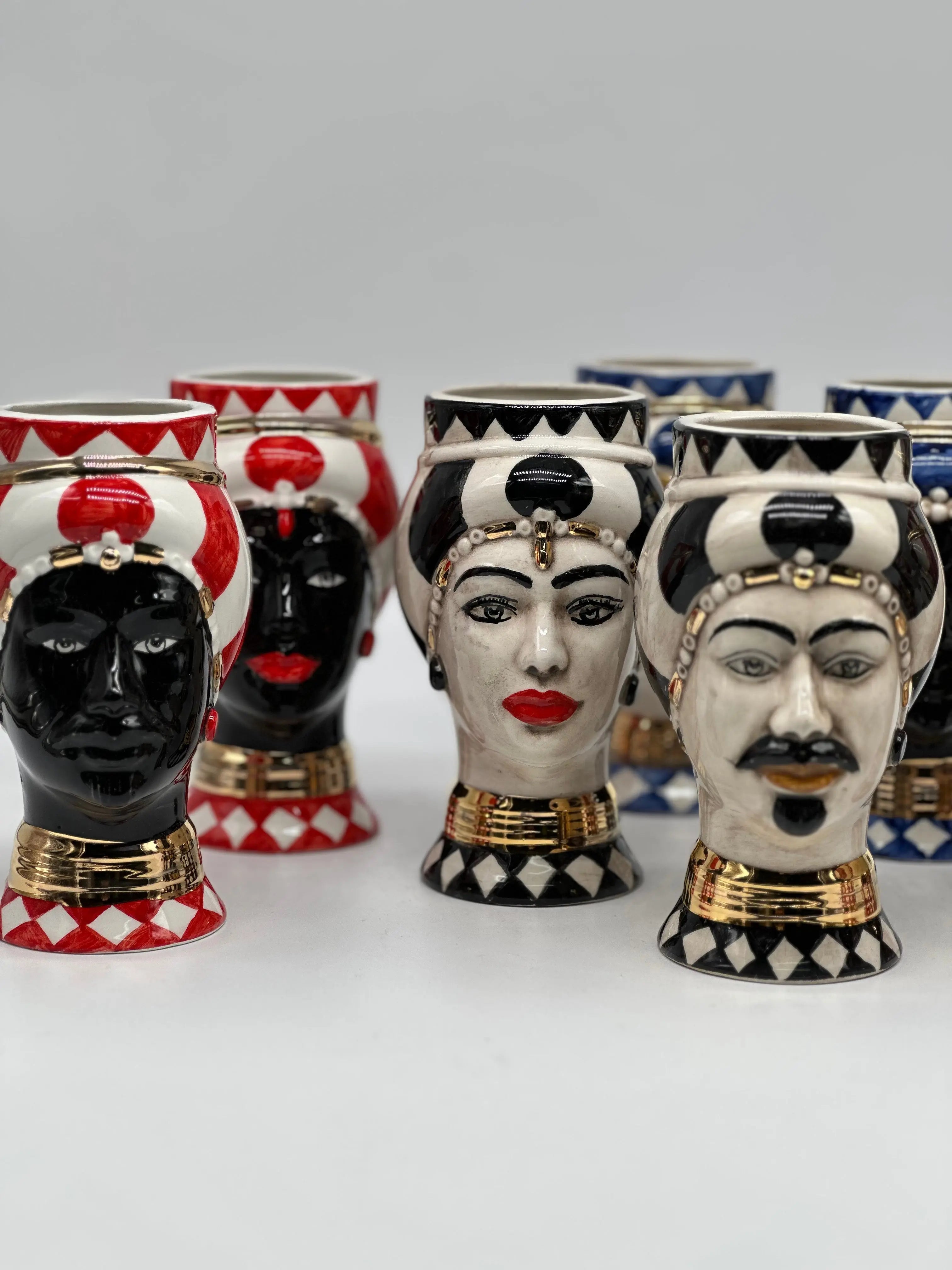 Coppia Teste di Moro Token Ceramica Caltagirone cm H.14 L.8 Artigianale VARI COLORI DD CERAMICHE SICILIANE