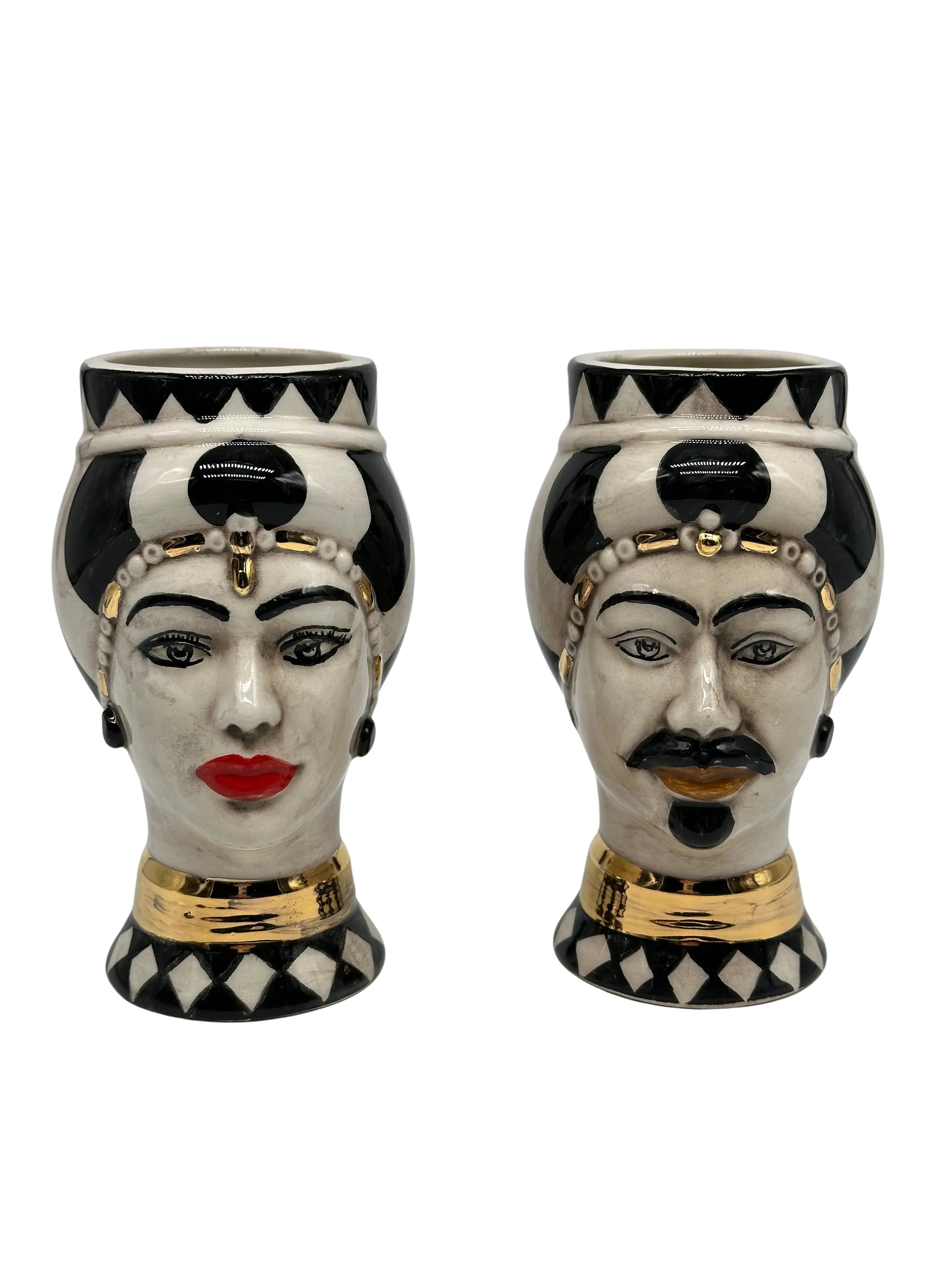 Coppia Teste di Moro Token Ceramica Caltagirone cm H.14 L.8 Artigianale VARI COLORI DD CERAMICHE SICILIANE