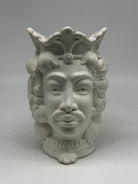 FINE SERIE - Testa di Moro Afro Frutta Uomo Ceramica Caltagirone cm H.18 L.12 Artigianale Bianco Opaco - TESTE DI MORO