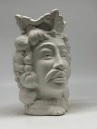 FINE SERIE - Testa di Moro Afro Frutta Uomo Ceramica Caltagirone cm H.18 L.12 Artigianale Bianco Opaco - TESTE DI MORO