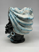 FINE SERIE - Testa di Moro Atena Uomo Ceramica Caltagirone cm H.30 L.23 Artigianale Celeste Pois Nero - TESTE DI MORO