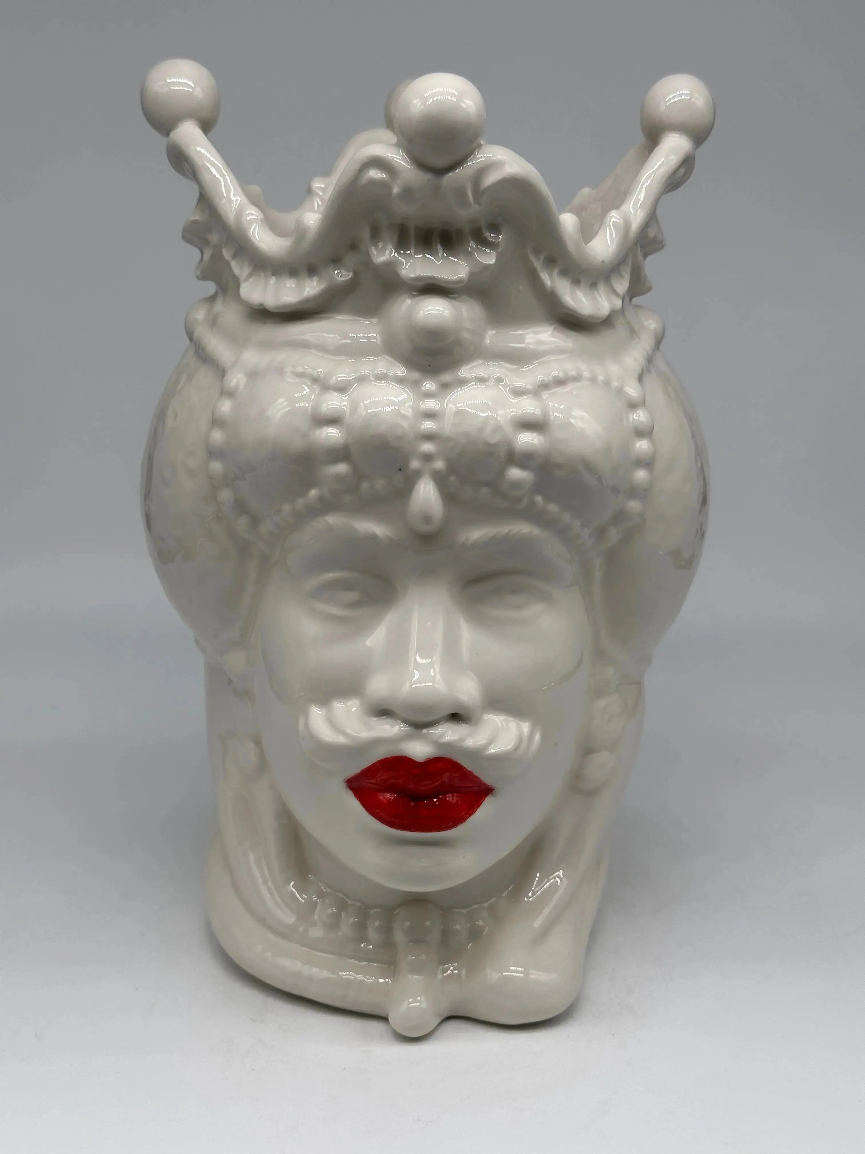 FINE SERIE - Testa di Moro Emiro Uomo Ceramica Caltagirone cm H.30 L.18 Artigianale Bianco Labbra Rosse - Uomo - TESTA