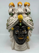 FINE SERIE - Testa di Moro Seicento Ceramica Caltagirone cm H.40 L.26 Artigianale Giallo Verde - Uomo - TESTA DI MORO
