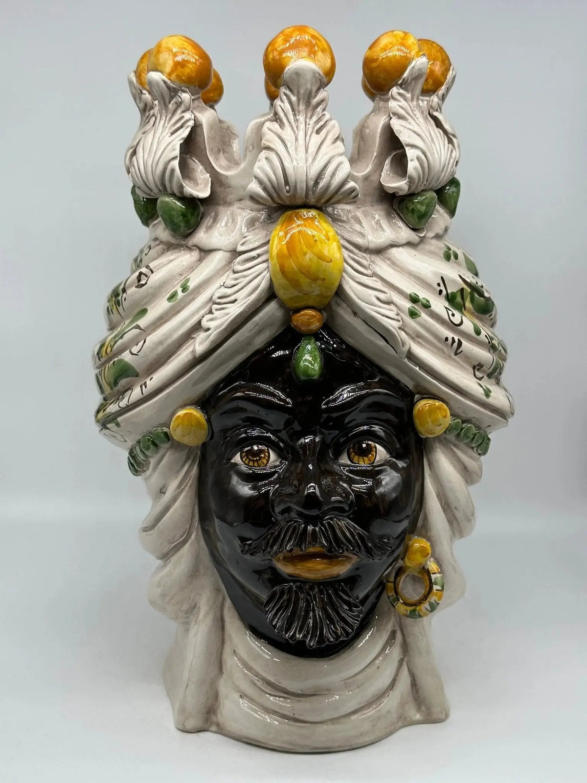 FINE SERIE - Testa di Moro Seicento Ceramica Caltagirone cm H.40 L.26 Artigianale Giallo Verde - Uomo - TESTA DI MORO