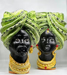 FINE SERIE - Teste di Moro Zeus Ceramica Caltagirone cm H.45 L.28 Artigianale Verde Nero DD CERAMICHE SICILIANE