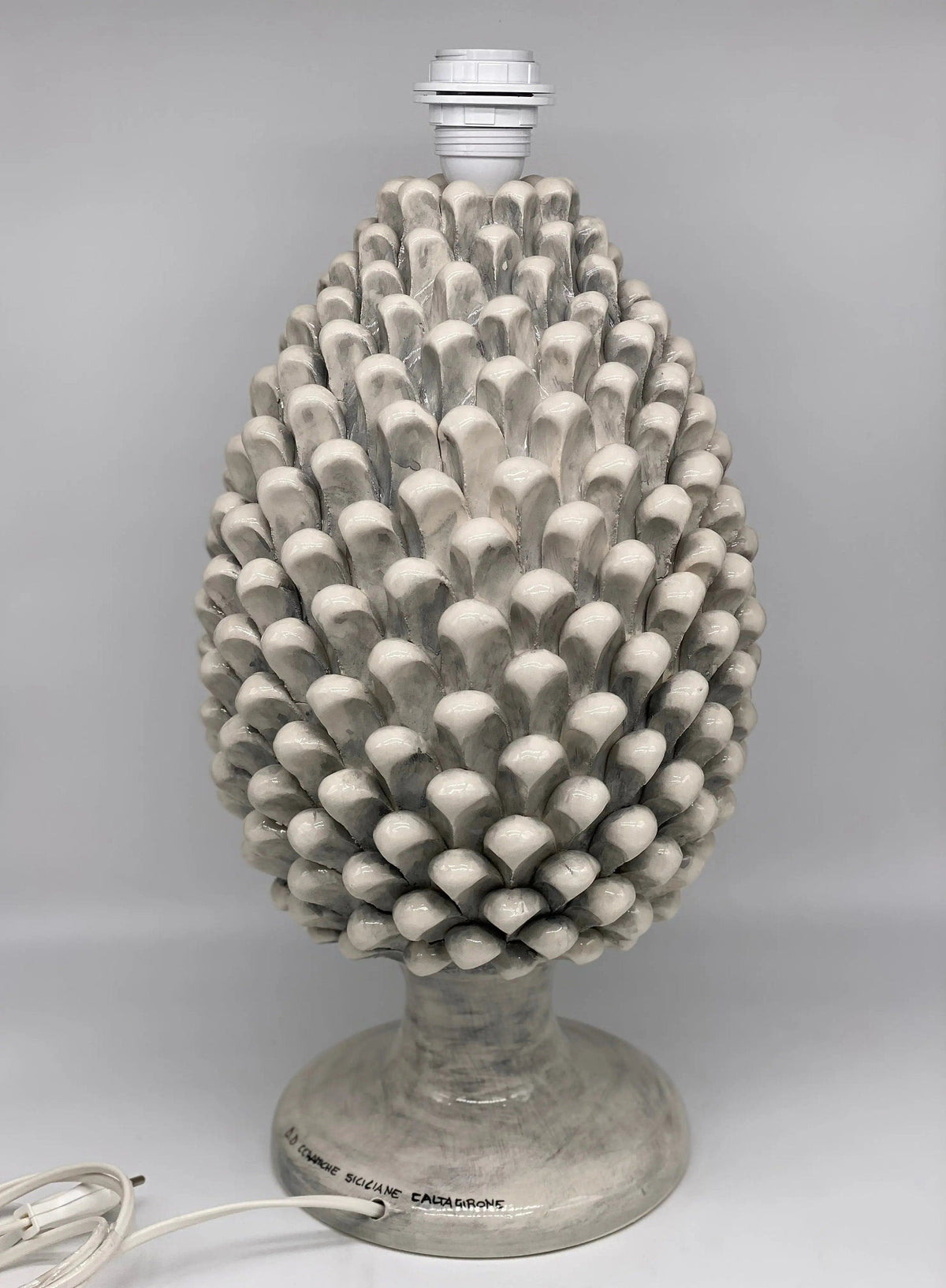 Lampada Pigna Ceramica Caltagirone cm H.40 Artigianale Ghiaccio DD CERAMICHE SICILIANE