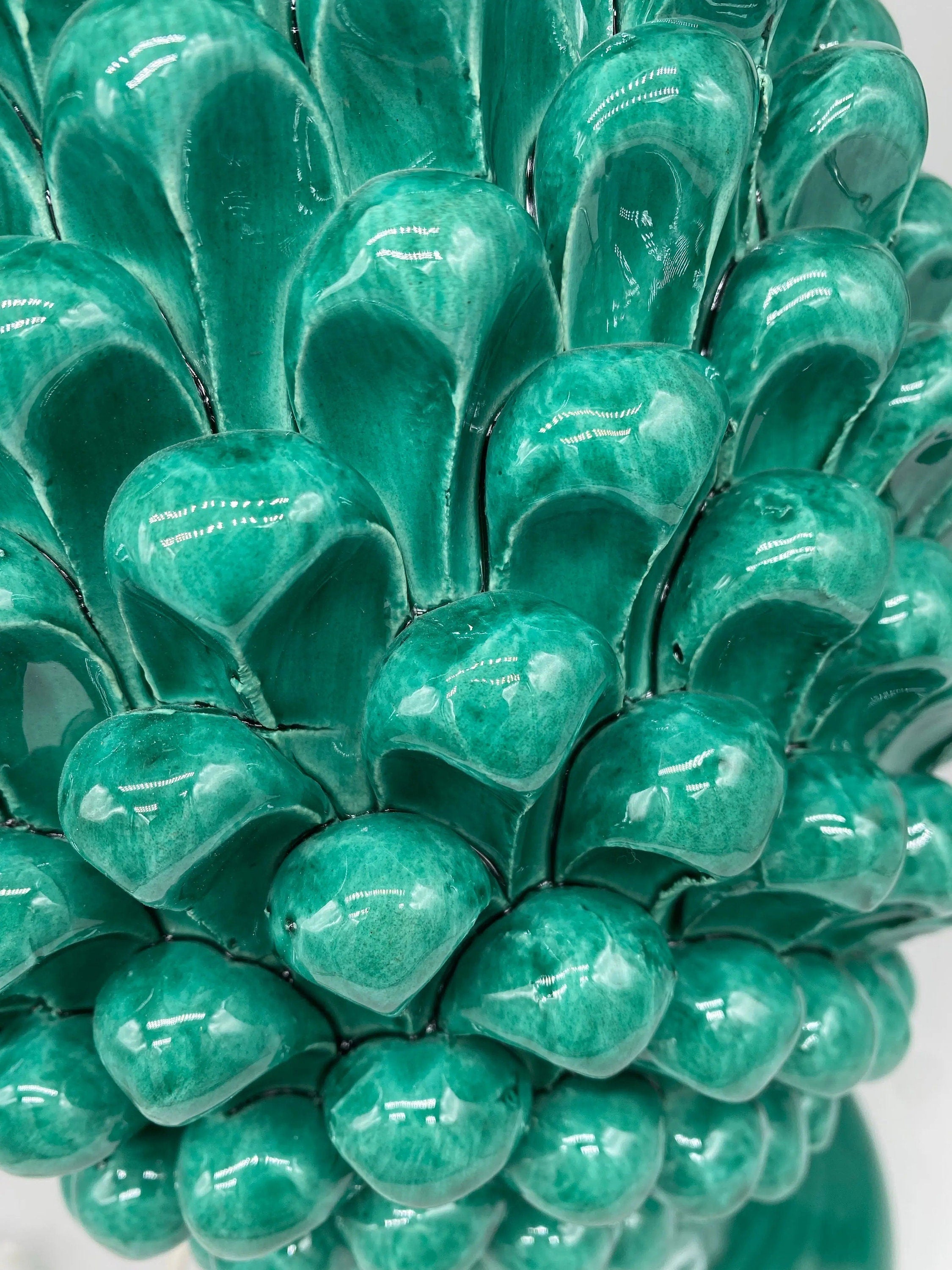 Lampada Pigna Ceramica Caltagirone cm H.40 Artigianale Verde Cristallo Base Decorata DD CERAMICHE SICILIANE