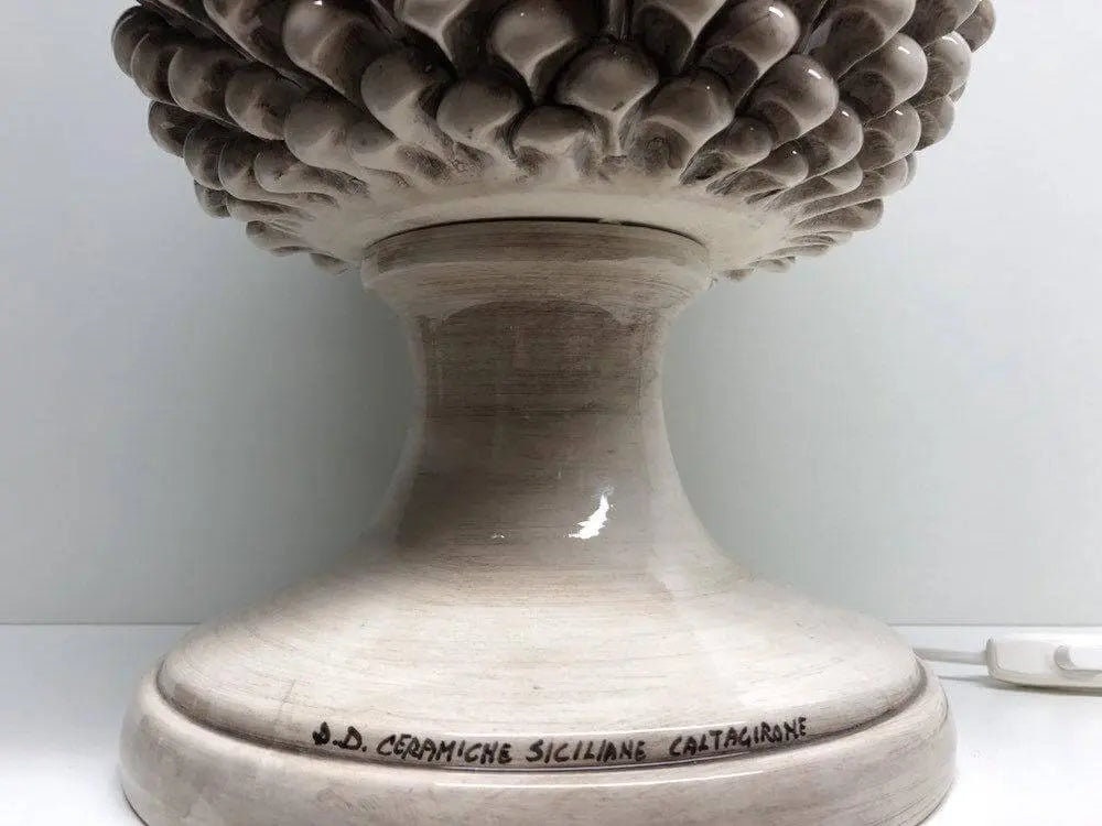 Lampada Pigna Ceramica Caltagirone cm H.50 Artigianale Beige Écru DD CERAMICHE SICILIANE