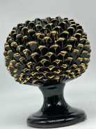 Portavaso Mezza Pigna Ceramica Caltagirone cm H.20 Artigianale Nero Punte Oro DD CERAMICHE SICILIANE