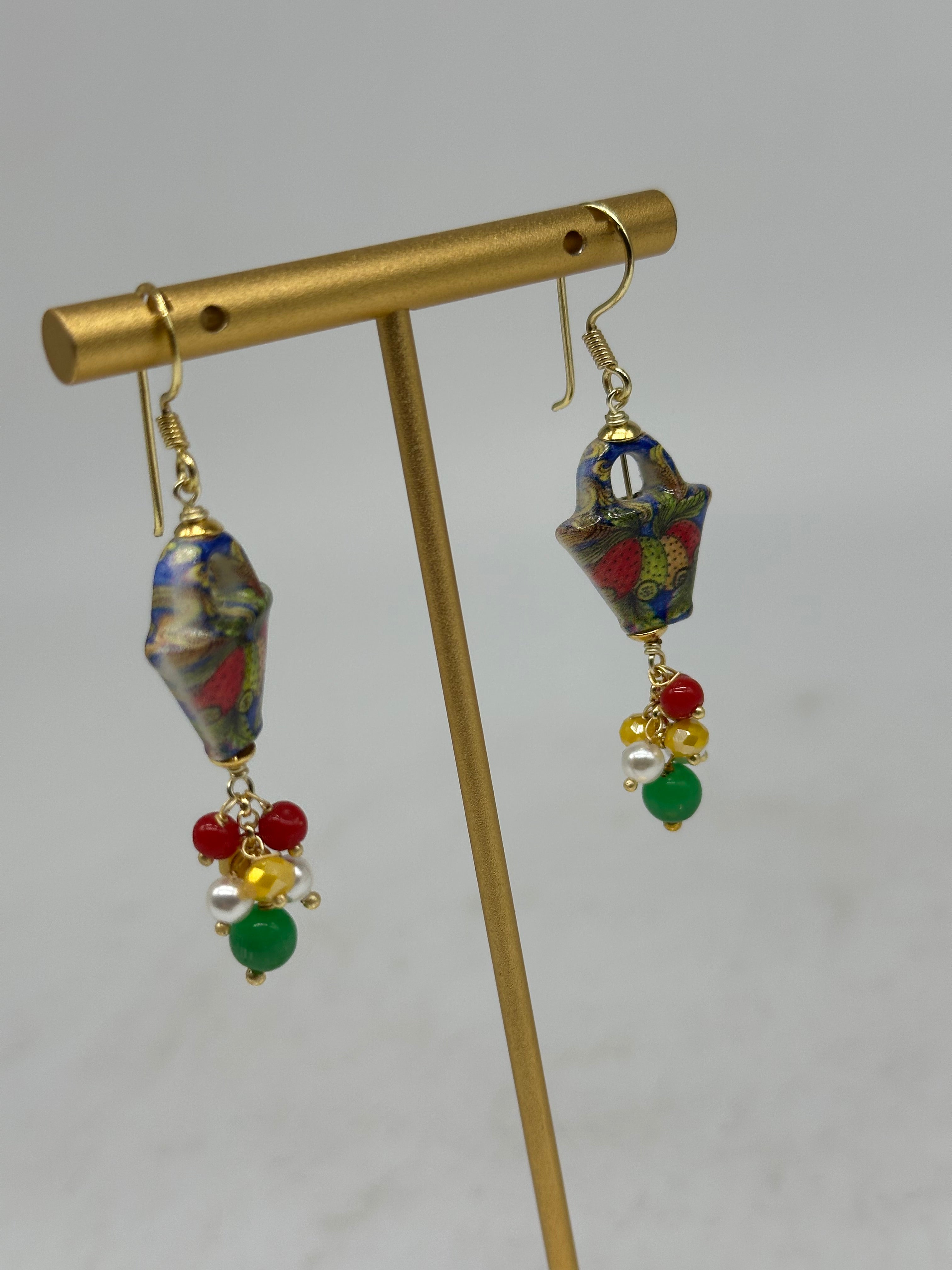 Orecchini Artigianali Coffa Siciliana in Ceramica di Caltagirone pietre varie V.3 - ORECCHINI