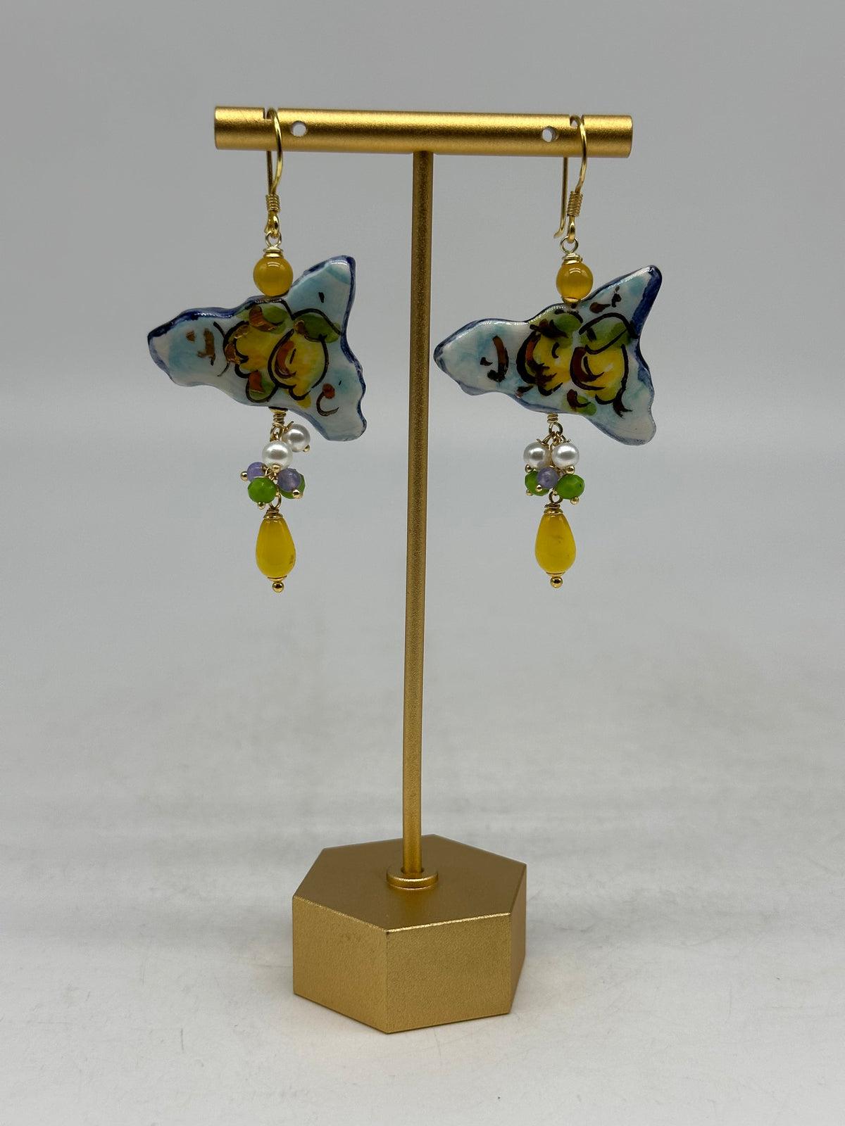 Orecchini Artigianali Sicilia Celeste Ceramica di Caltagirone - BIJOUX