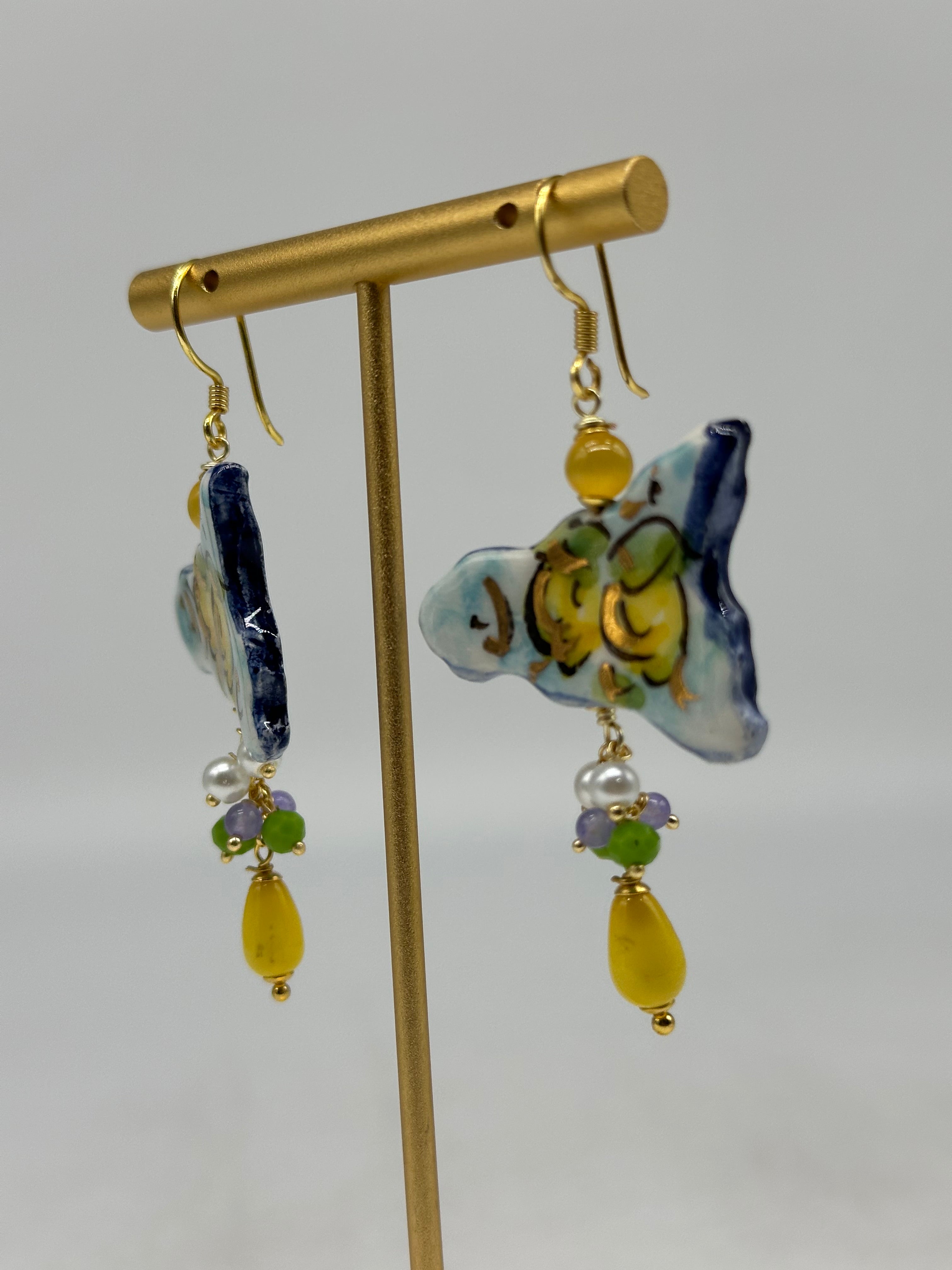Orecchini Artigianali Sicilia Celeste Ceramica di Caltagirone - BIJOUX