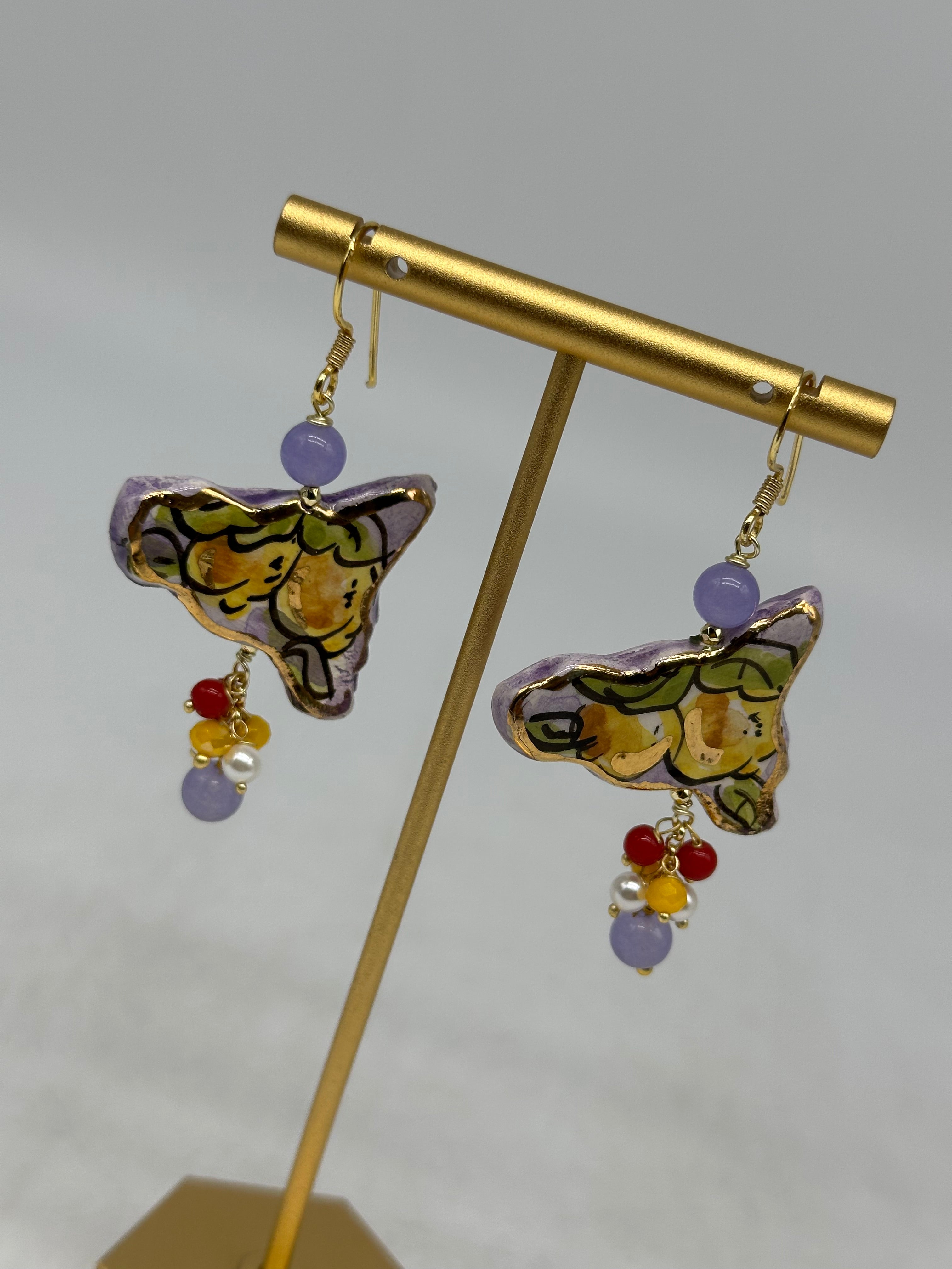 Orecchini Artigianali Sicilia Viola Ceramica di Caltagirone - BIJOUX