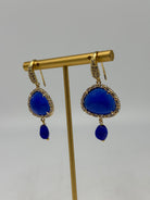 Orecchini Artigianali Smeraldi Blu Pietra e Brillantini - BIJOUX