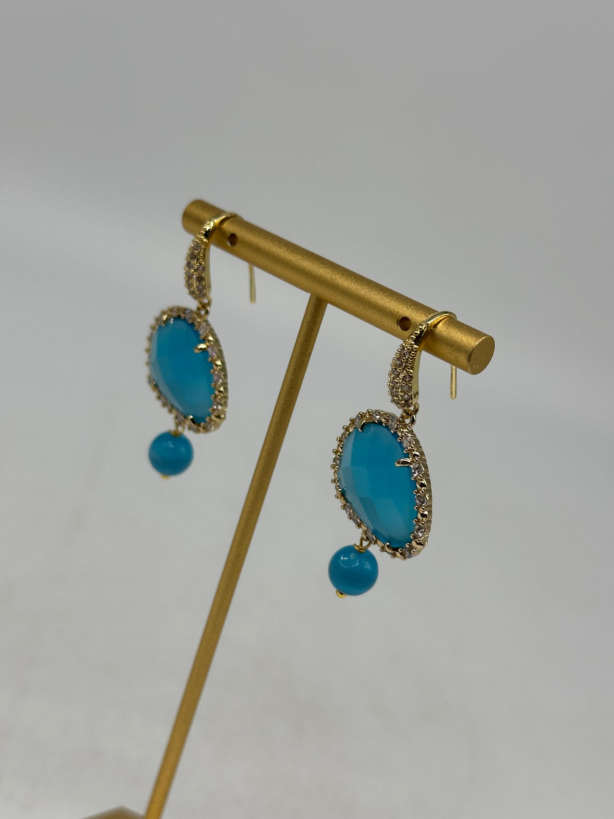 Orecchini Artigianali Smeraldi Celeste Pietra e Brillantini - BIJOUX
