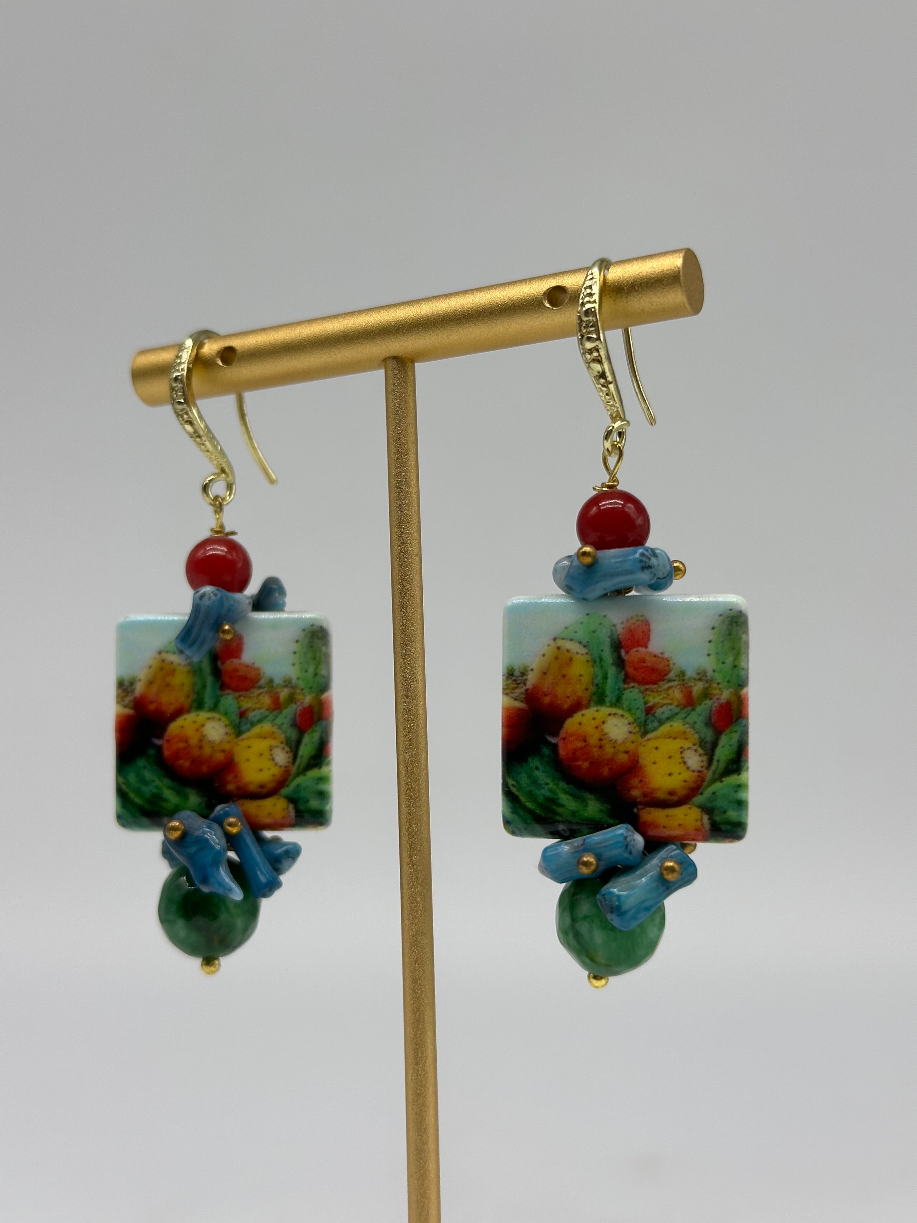 Orecchini Mattonella Maiolica Ceramica di Caltagirone V.14 - ORECCHINI