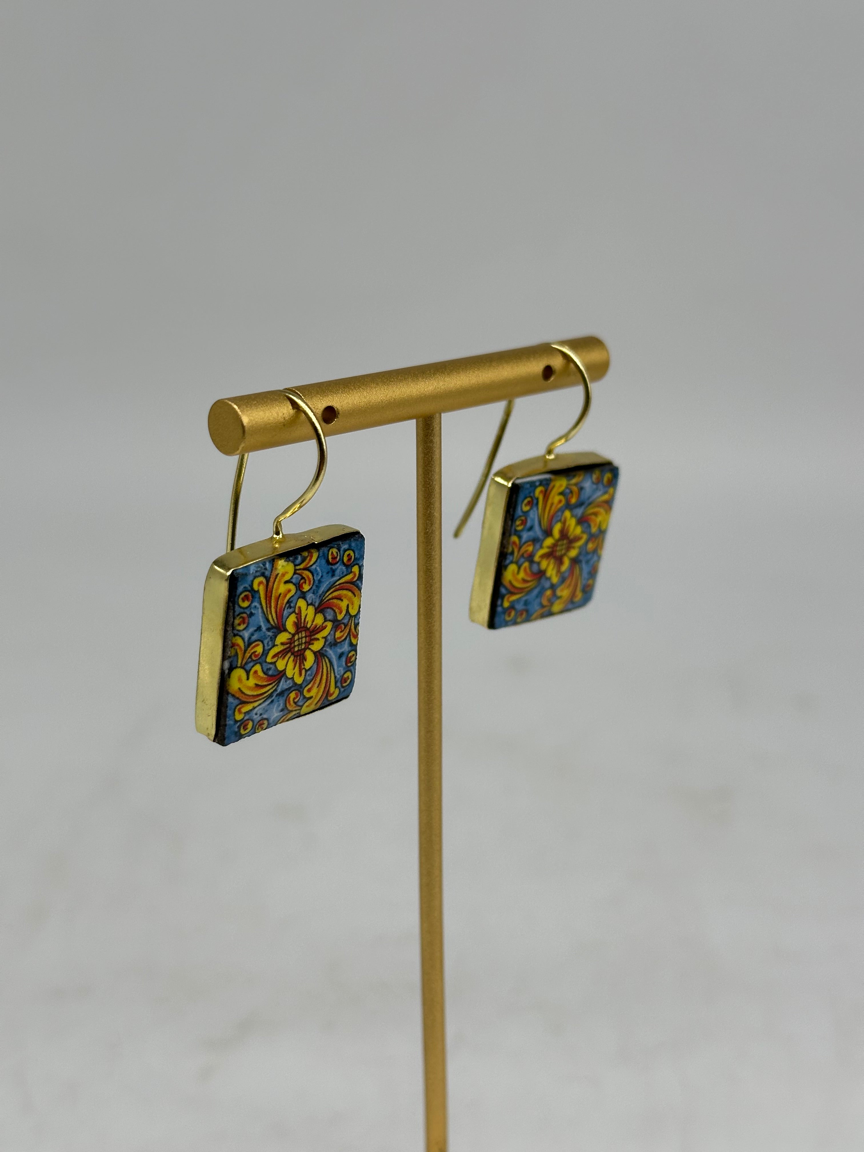 Orecchini Mattonella Maiolica Ceramica di Caltagirone V.15 - ORECCHINI