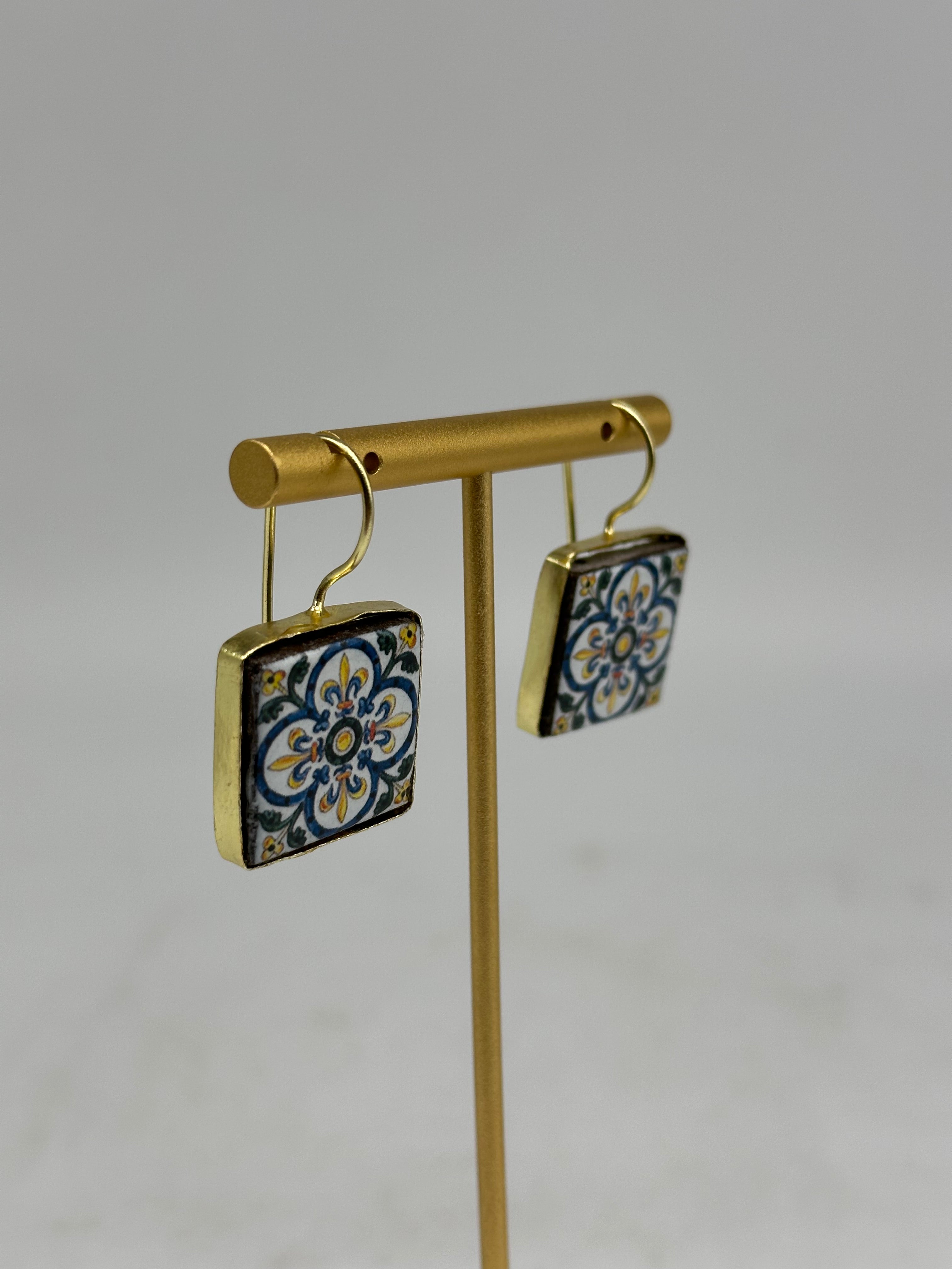 Orecchini Mattonella Maiolica Ceramica di Caltagirone V.16 - ORECCHINI