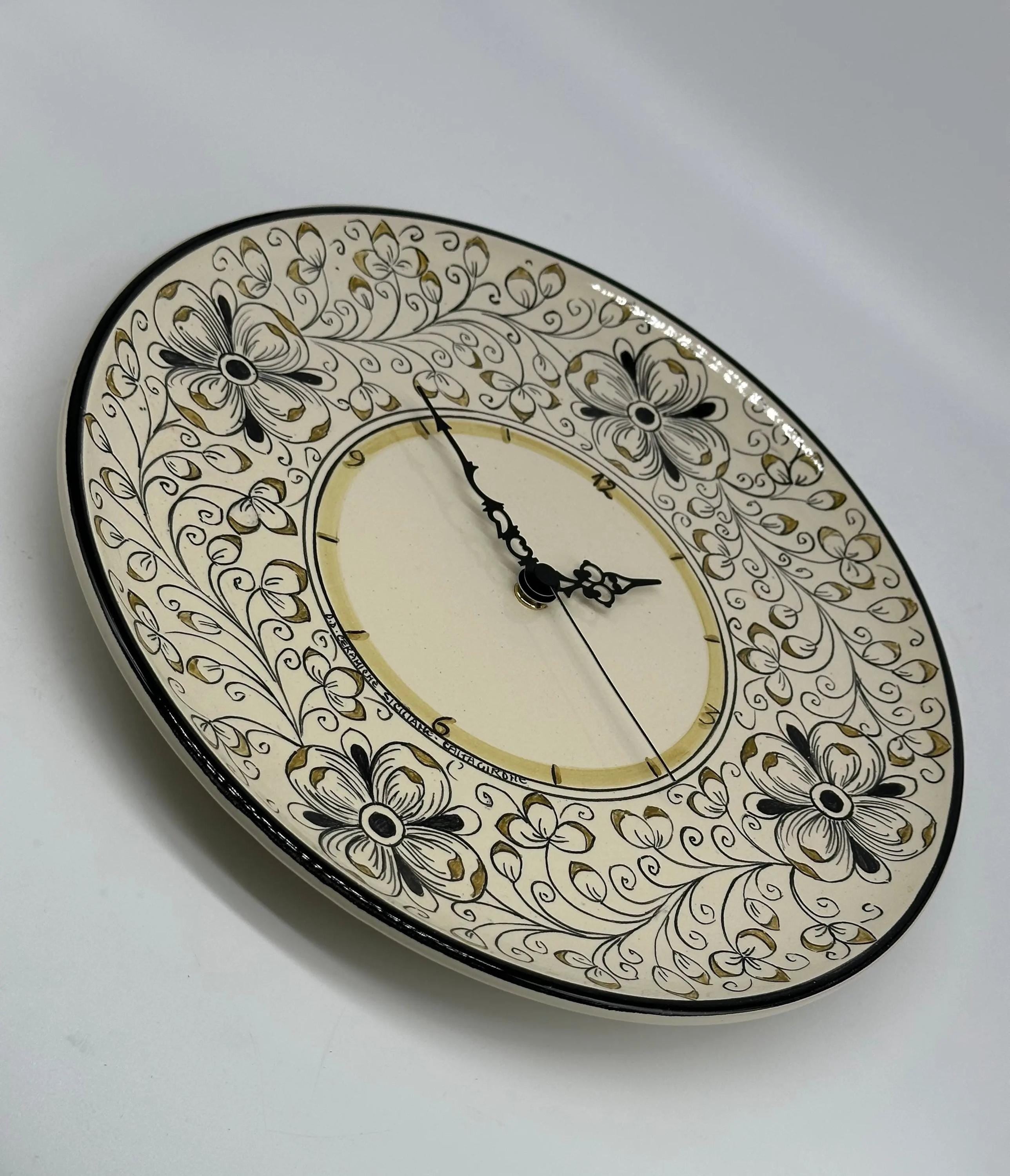 Orologio da Parete Ceramica Caltagirone Rotondo dipinto a mano cm D.30 Decoro n.7g DD CERAMICHE SICILIANE