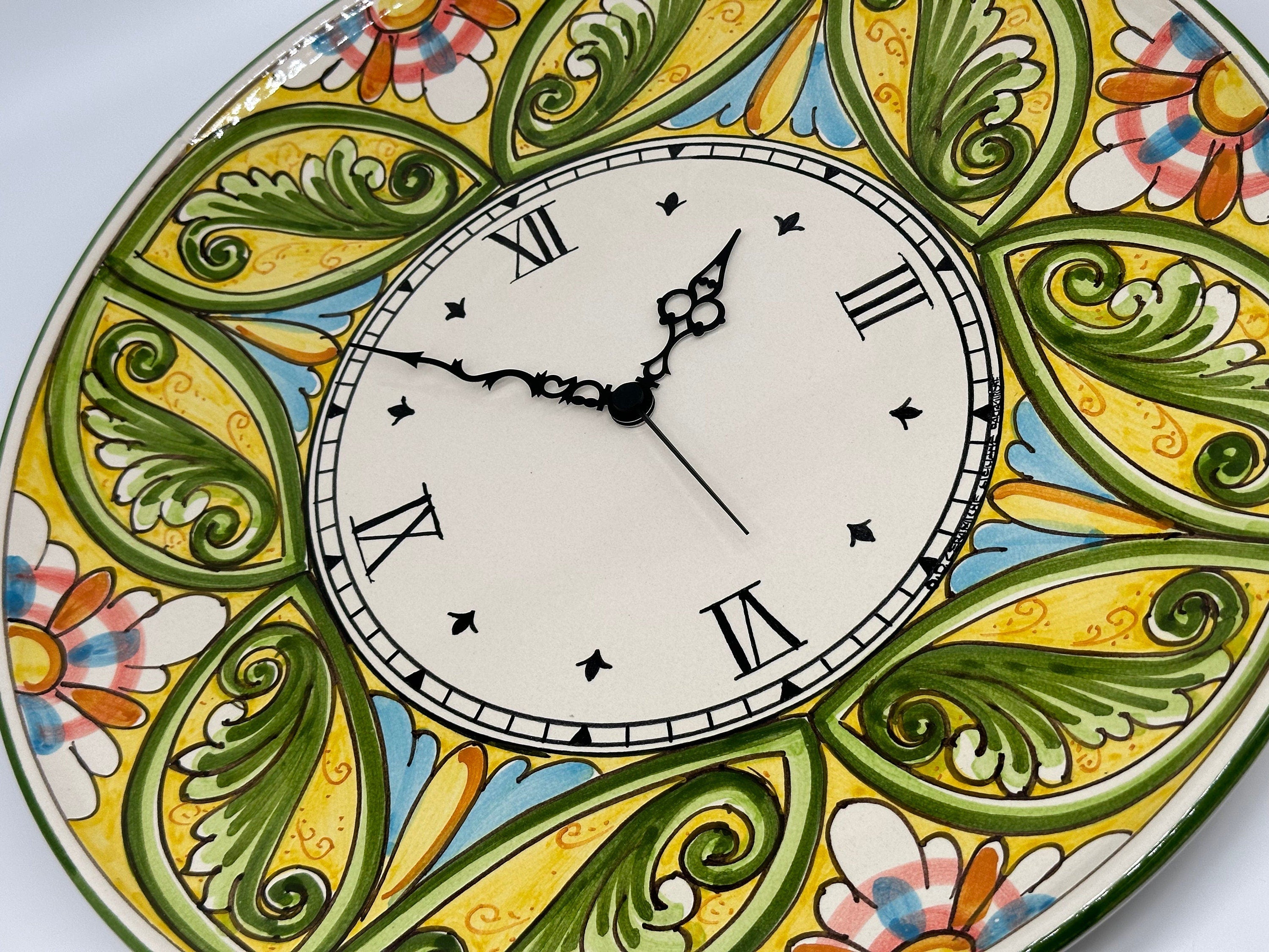 Orologio da Parete Ceramica Caltagirone Rotondo dipinto a mano cm D.43 Decoro n.1