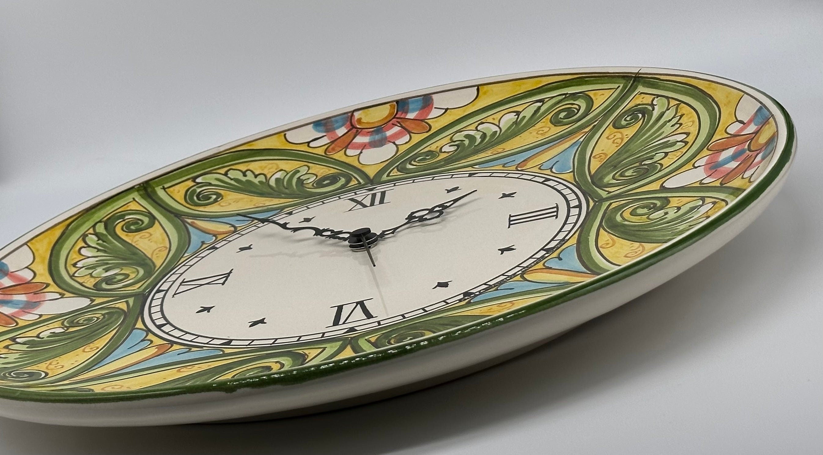Orologio da Parete Ceramica Caltagirone Rotondo dipinto a mano cm D.43 Decoro n.1