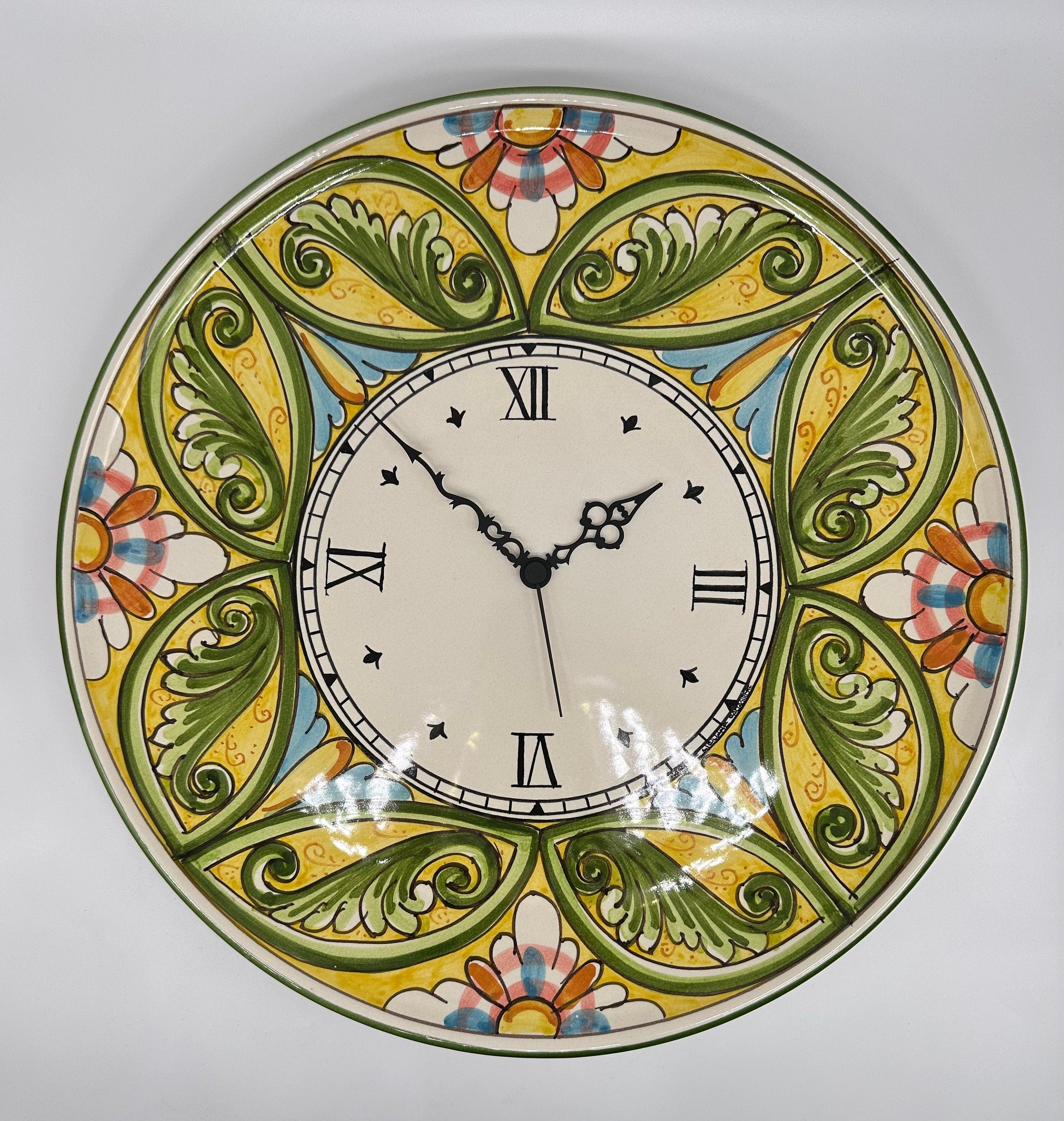 Orologio da Parete Ceramica Caltagirone Rotondo dipinto a mano cm D.43 Decoro n.1