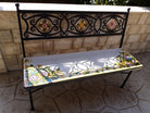 Panchina in Ferro Battuto con Pietra Lavica e Mattonelle cm 10x10 Decoro Floreale - PANCHINE