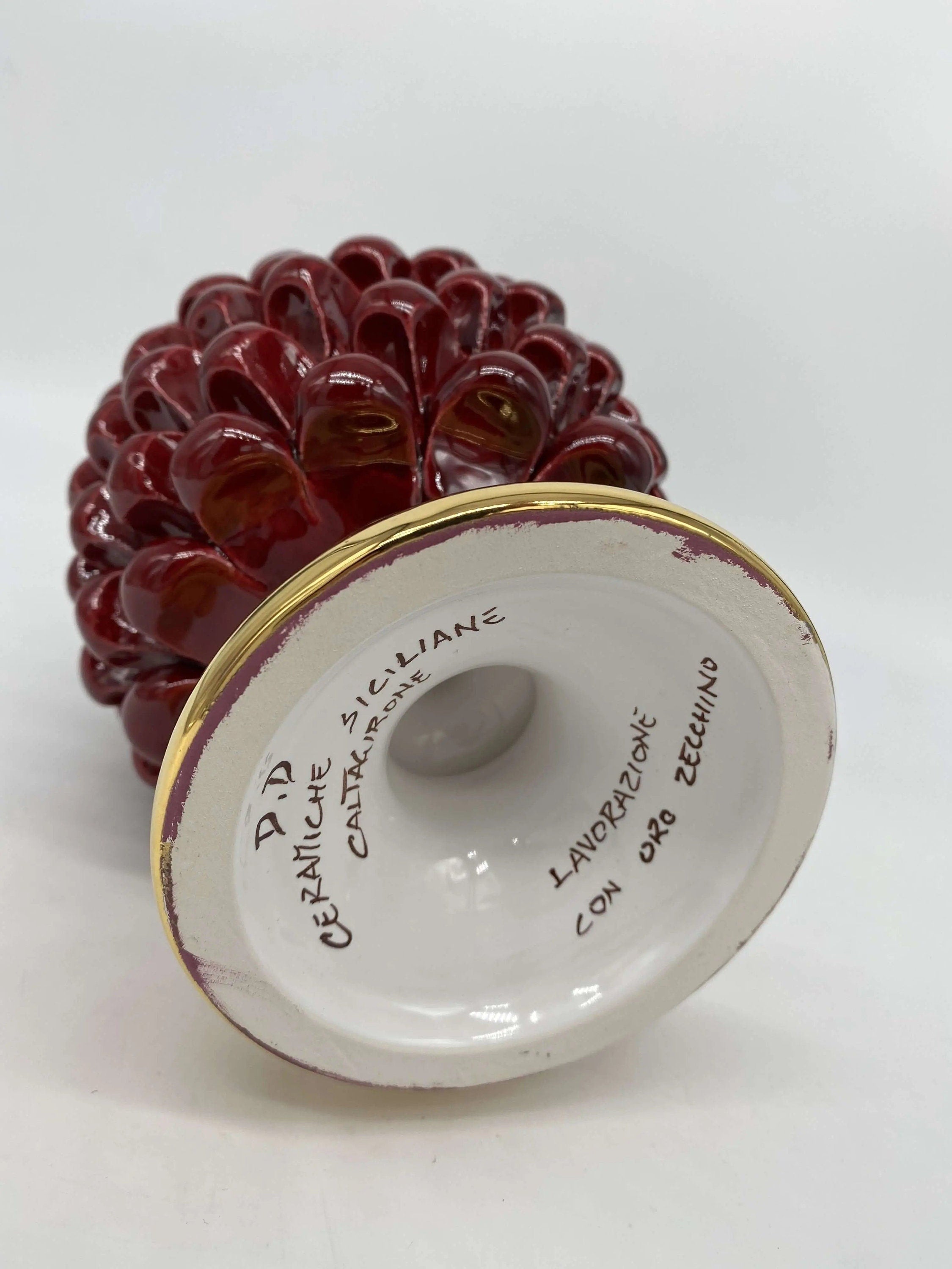 Pigna Aurum Ceramica Caltagirone cm H.20 Artigianale Bordeaux DD CERAMICHE SICILIANE