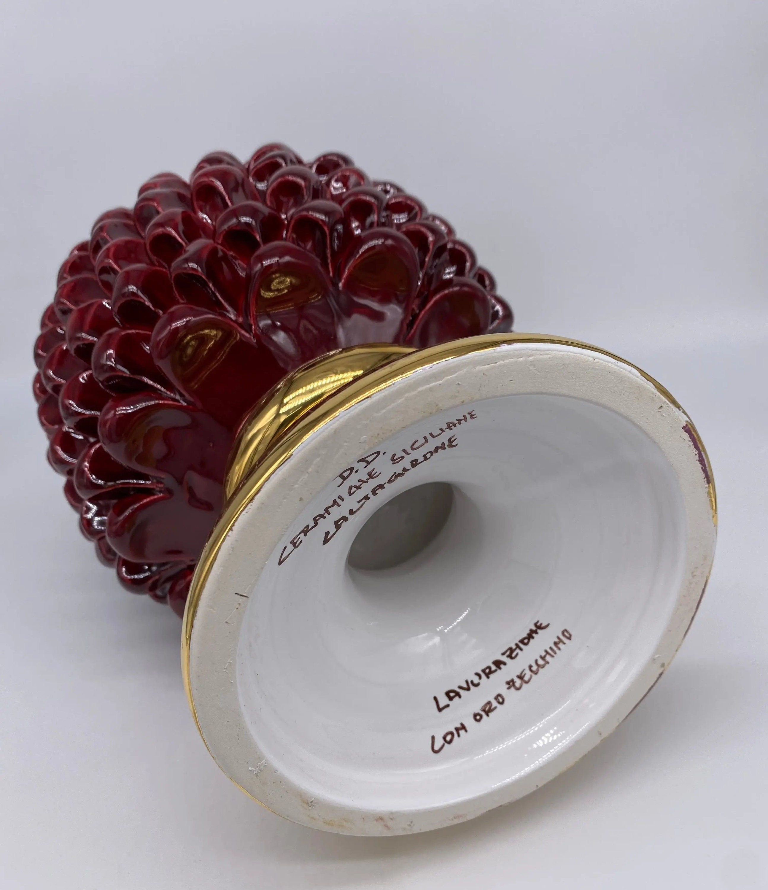 Pigna Aurum Ceramica Caltagirone cm H.30 Artigianale Bordeaux DD CERAMICHE SICILIANE