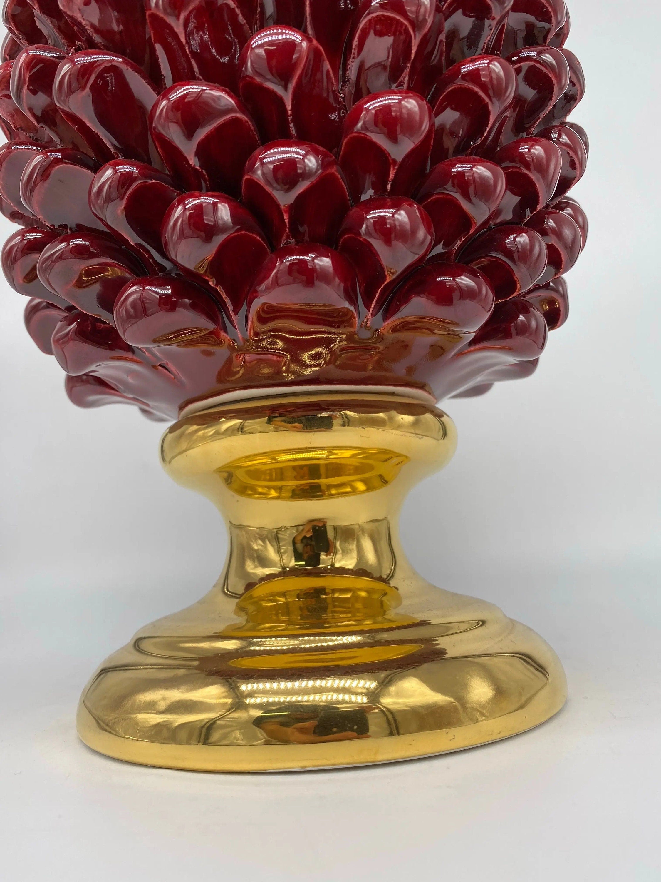 Pigna Aurum Ceramica Caltagirone cm H.30 Artigianale Bordeaux DD CERAMICHE SICILIANE