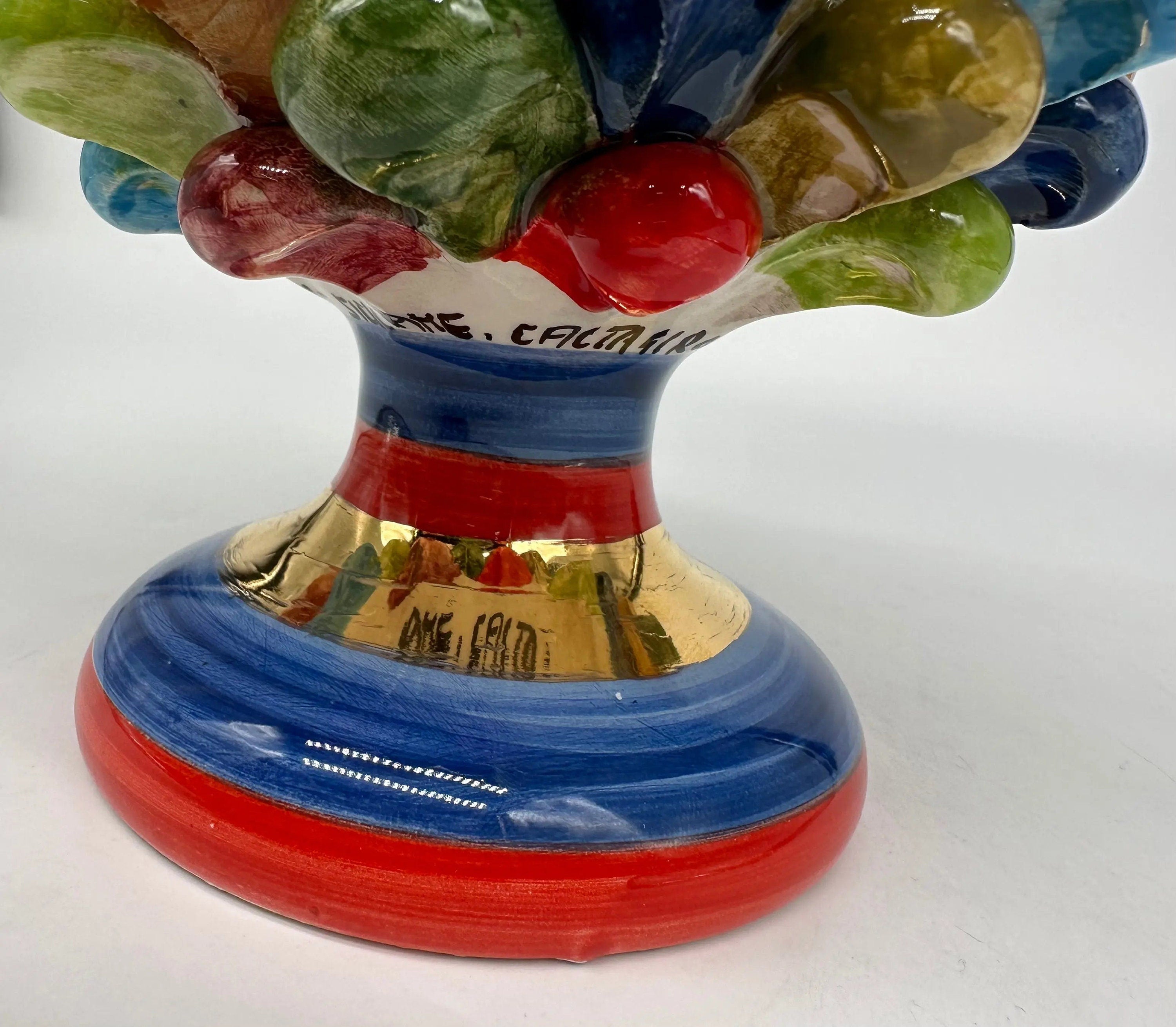 Pigna Ceramica Caltagirone Artigianale “LAETUS” Luxury cm H.20 Multicolor Oro DD CERAMICHE SICILIANE
