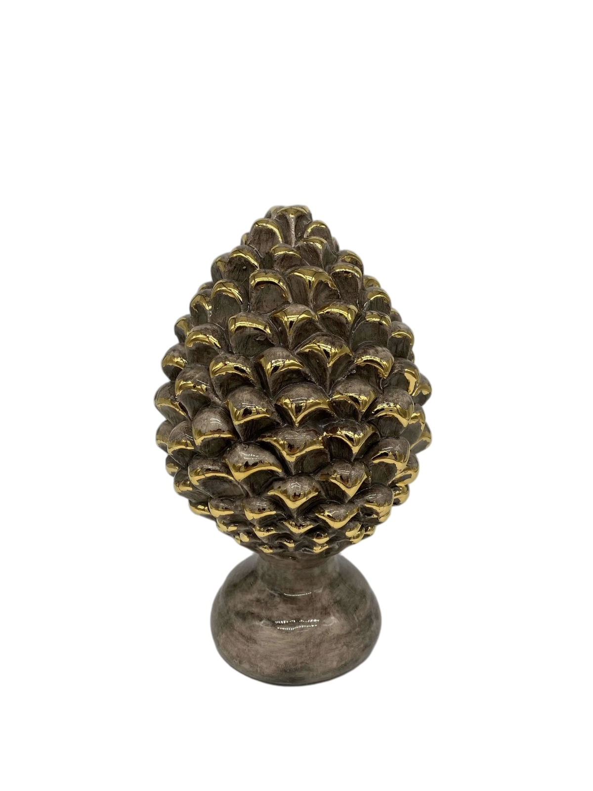 Pigna Ceramica Caltagirone cm H.20 Artigianale Écru Oro Linea Luis - DD CERAMICHE SICILIANE