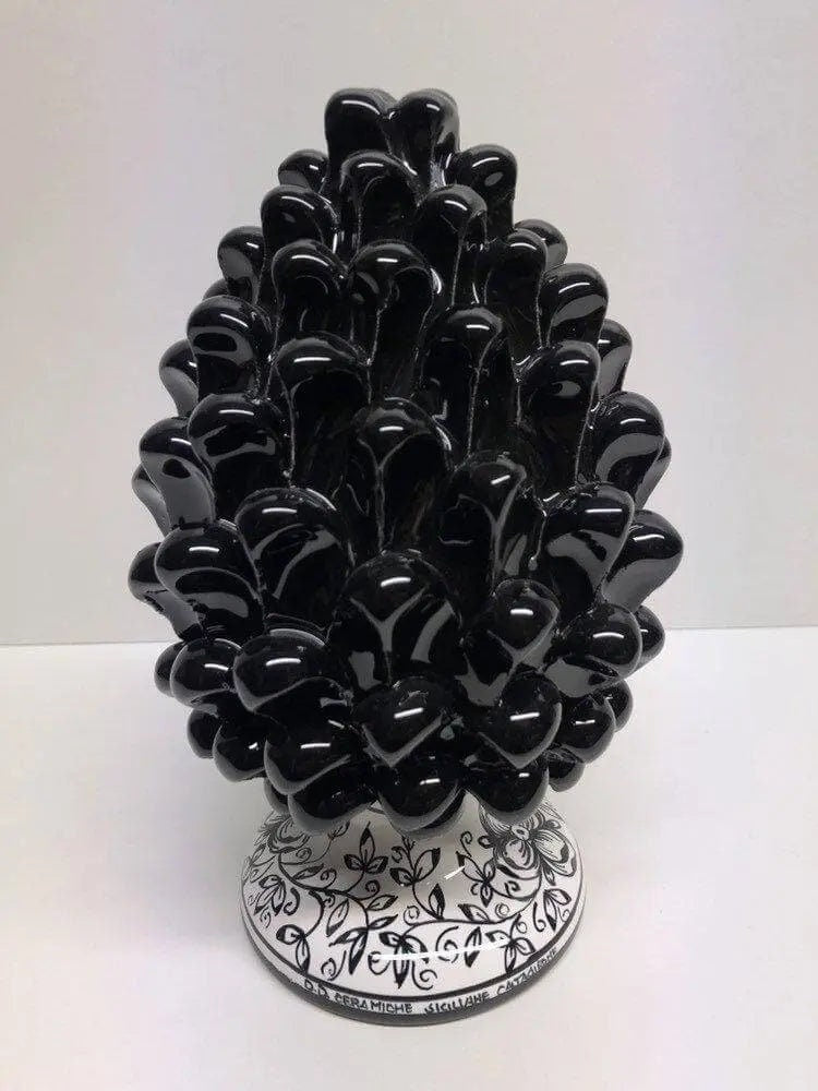 Pigna Ceramica Caltagirone cm H.20 Artigianale Nero Base Decorata DD CERAMICHE SICILIANE