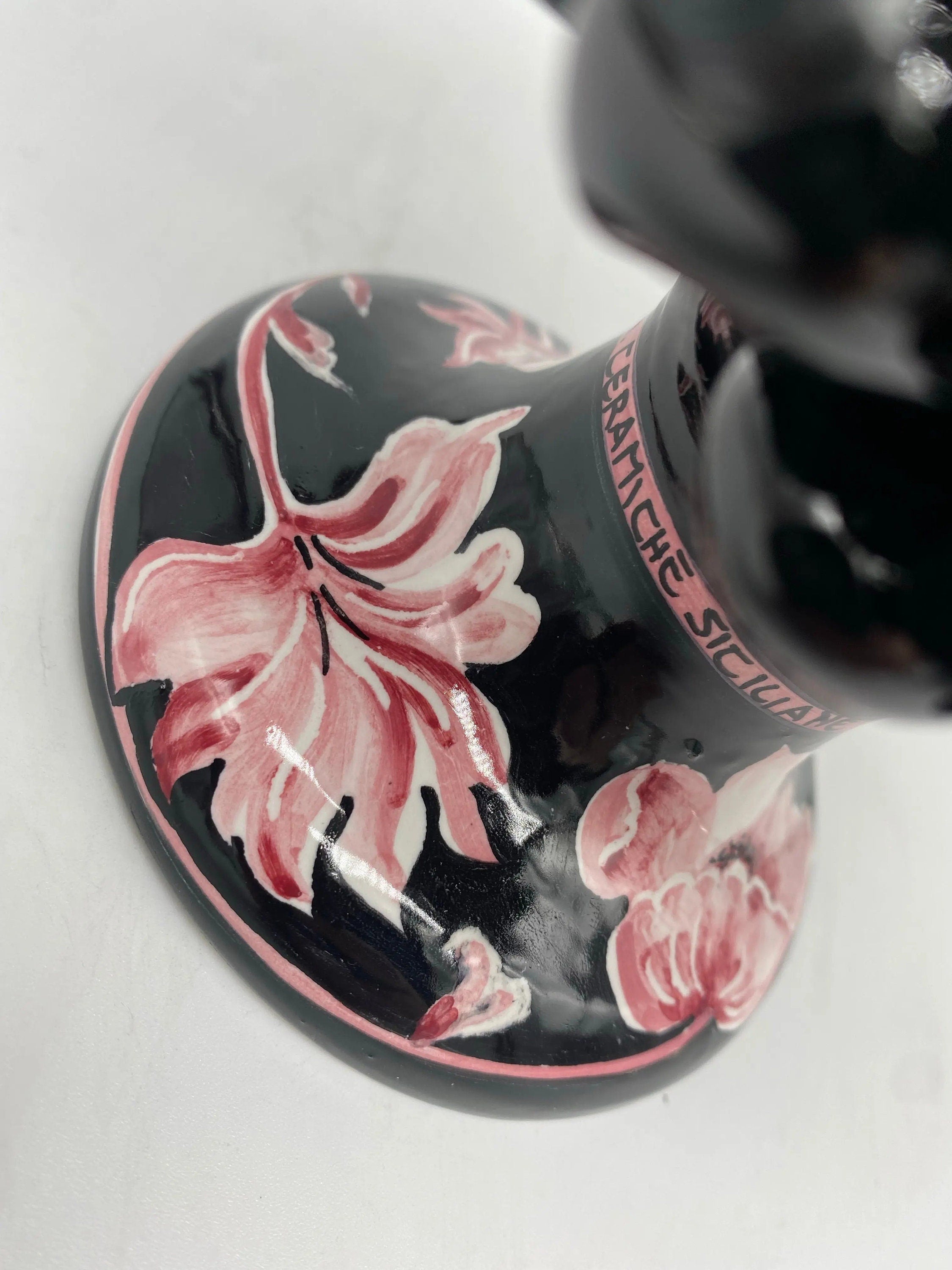 Pigna Ceramica Caltagirone cm H.20 Artigianale VENUS Nero Rosa DD CERAMICHE SICILIANE