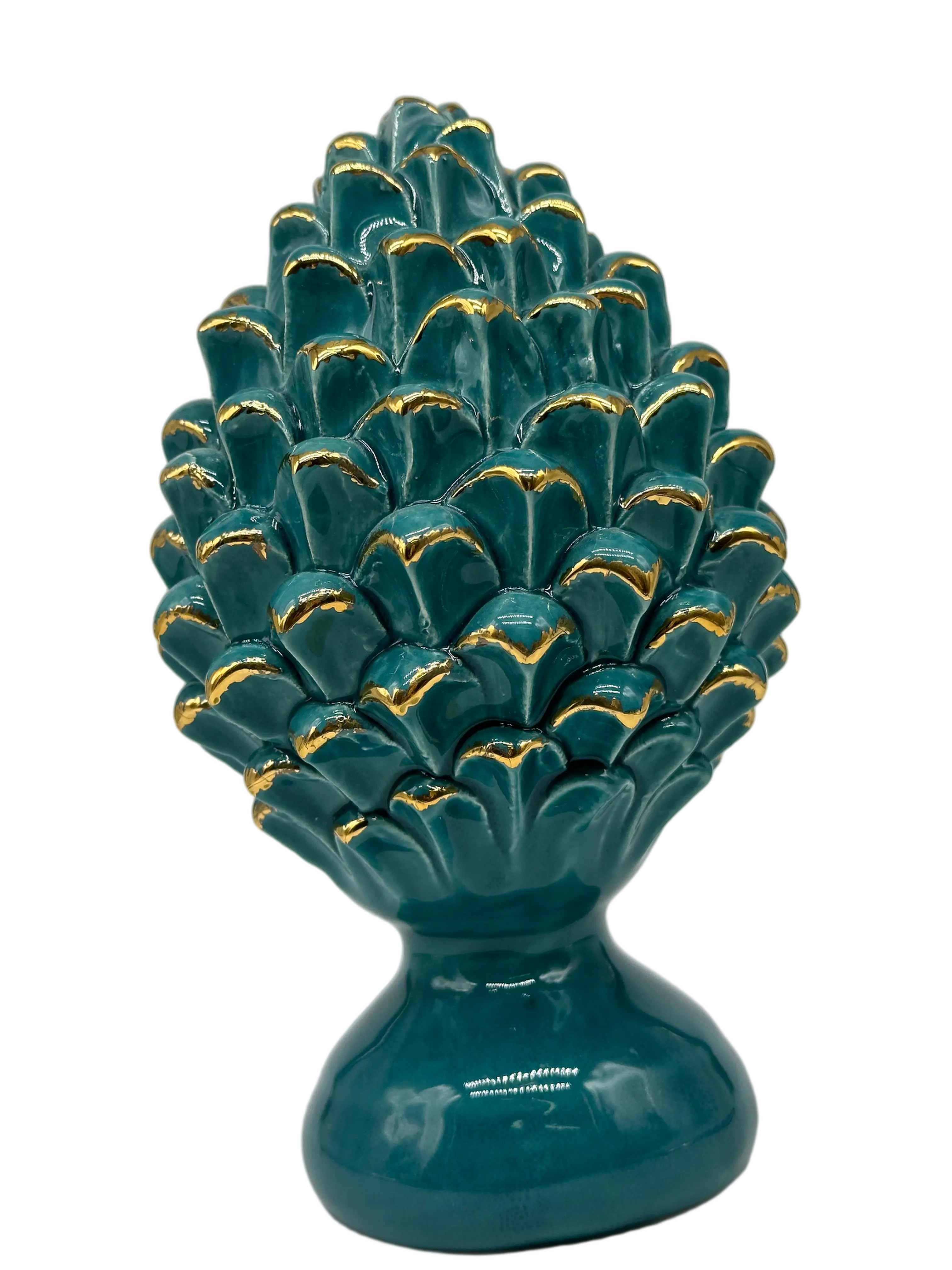 Pigna Ceramica Caltagirone cm H.20 Artigianale Verde Oro Linea Luis DD CERAMICHE SICILIANE