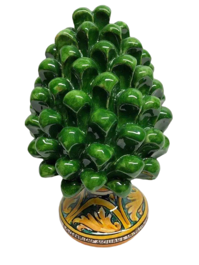 Pigna Ceramica Caltagirone cm H.20 Artigianale Verde Prato Base Decorata DD CERAMICHE SICILIANE