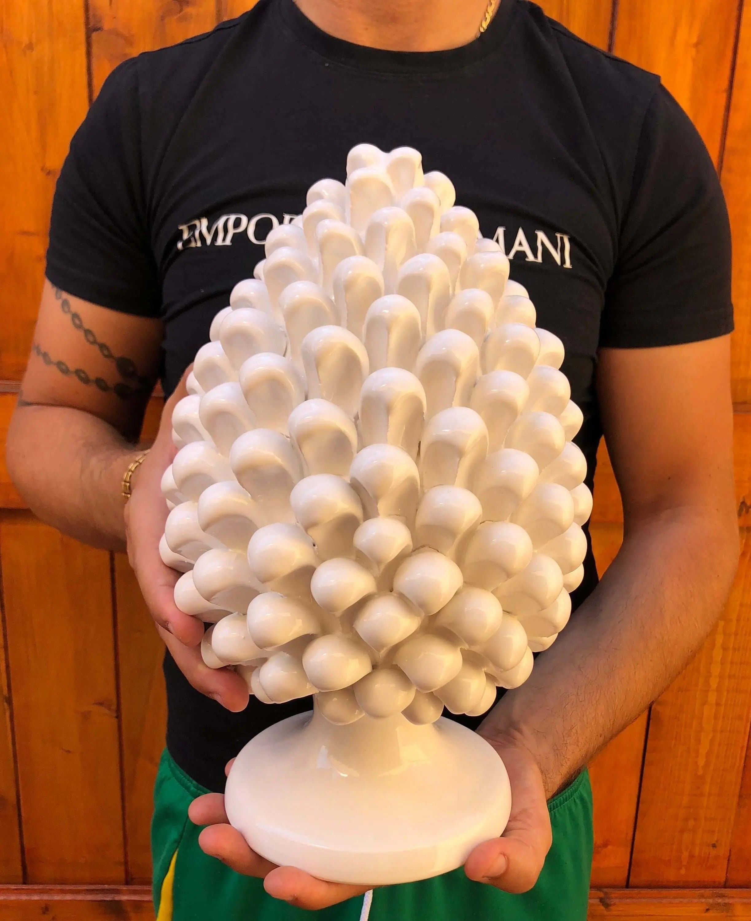 Pigna Ceramica Caltagirone cm H.30 Artigianale Bianco DD CERAMICHE SICILIANE