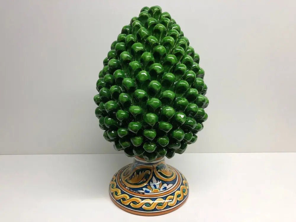 Pigna Ceramica Caltagirone cm H.35 Artigianale Verde Prato Base Decorata DD CERAMICHE SICILIANE