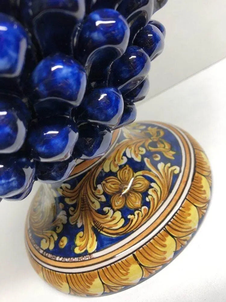 Pigna Ceramica Caltagirone cm H.40 Artigianale Blu Base Decorata DD CERAMICHE SICILIANE