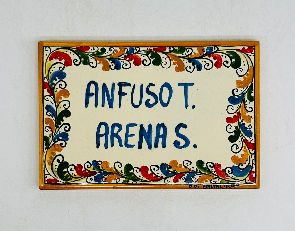 Targa Famiglia Mattonella cm 15x10 Ceramica Artigianale Caltagirone - Ornato Colorato 2 - MADE IN SICILY
