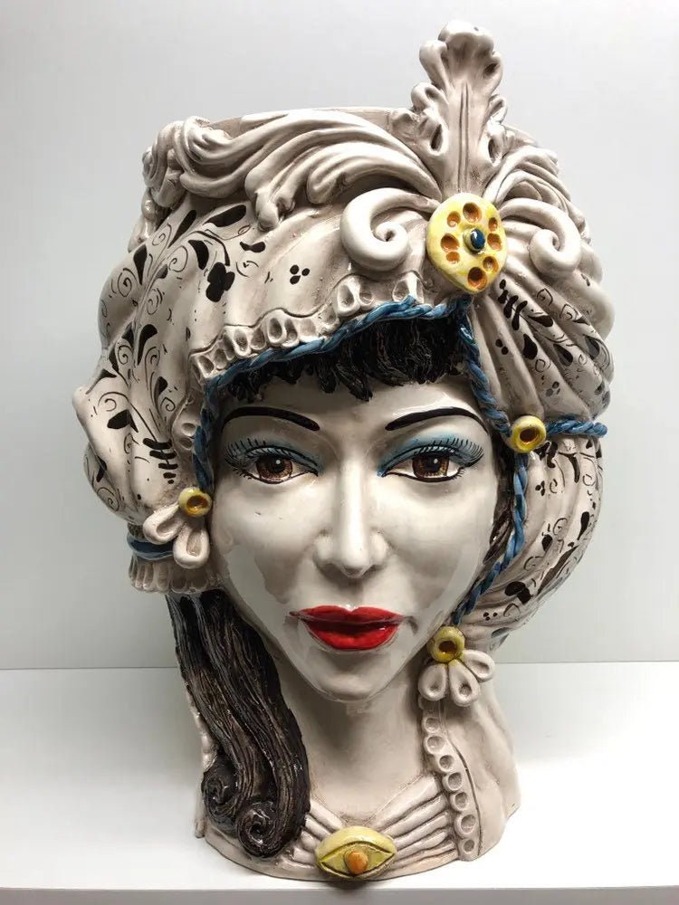 Teste di Moro Classica Gigante Ceramica Caltagirone cm H.47 L.36 Artigianale Decorazione Barocco DD CERAMICHE SICILIANE