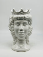 Testa di Moro Kalat Frutta BIFACCIALE Ceramica Caltagirone cm H.26 L.16 Artigianale Bianco