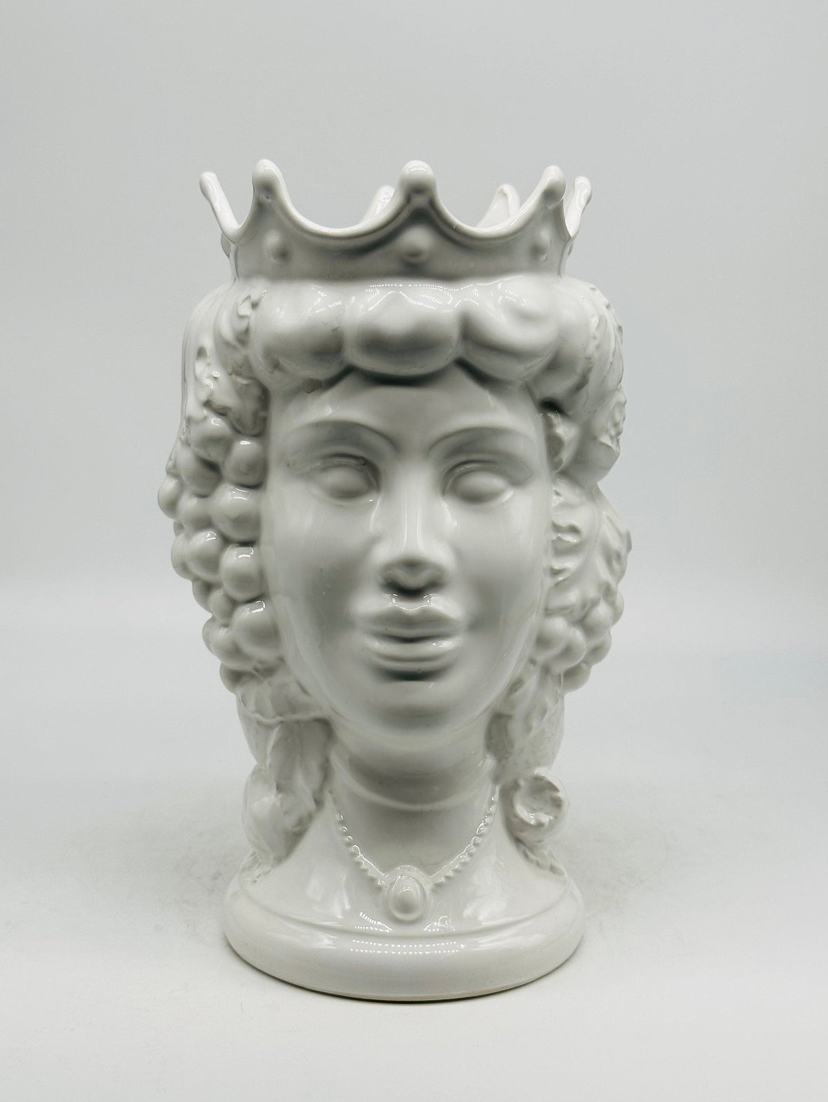 Testa di Moro Kalat Frutta BIFACCIALE Ceramica Caltagirone cm H.26 L.16 Artigianale Bianco