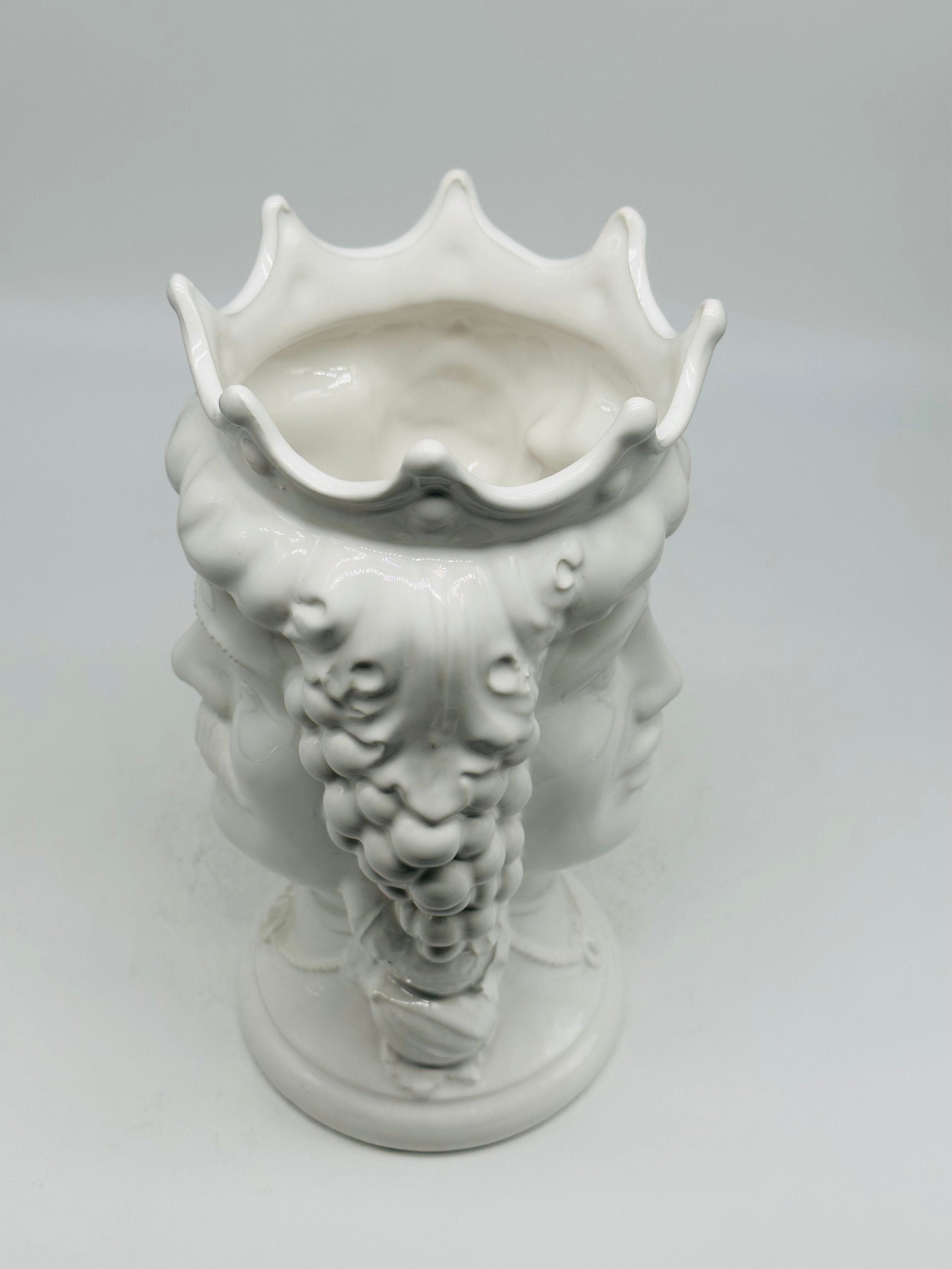 Testa di Moro Kalat Frutta BIFACCIALE Ceramica Caltagirone cm H.26 L.16 Artigianale Bianco