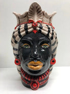 Teste di Moro Afro Ceramica Caltagirone cm H.25 L.17 Artigianale Turbante Striscie DD CERAMICHE SICILIANE